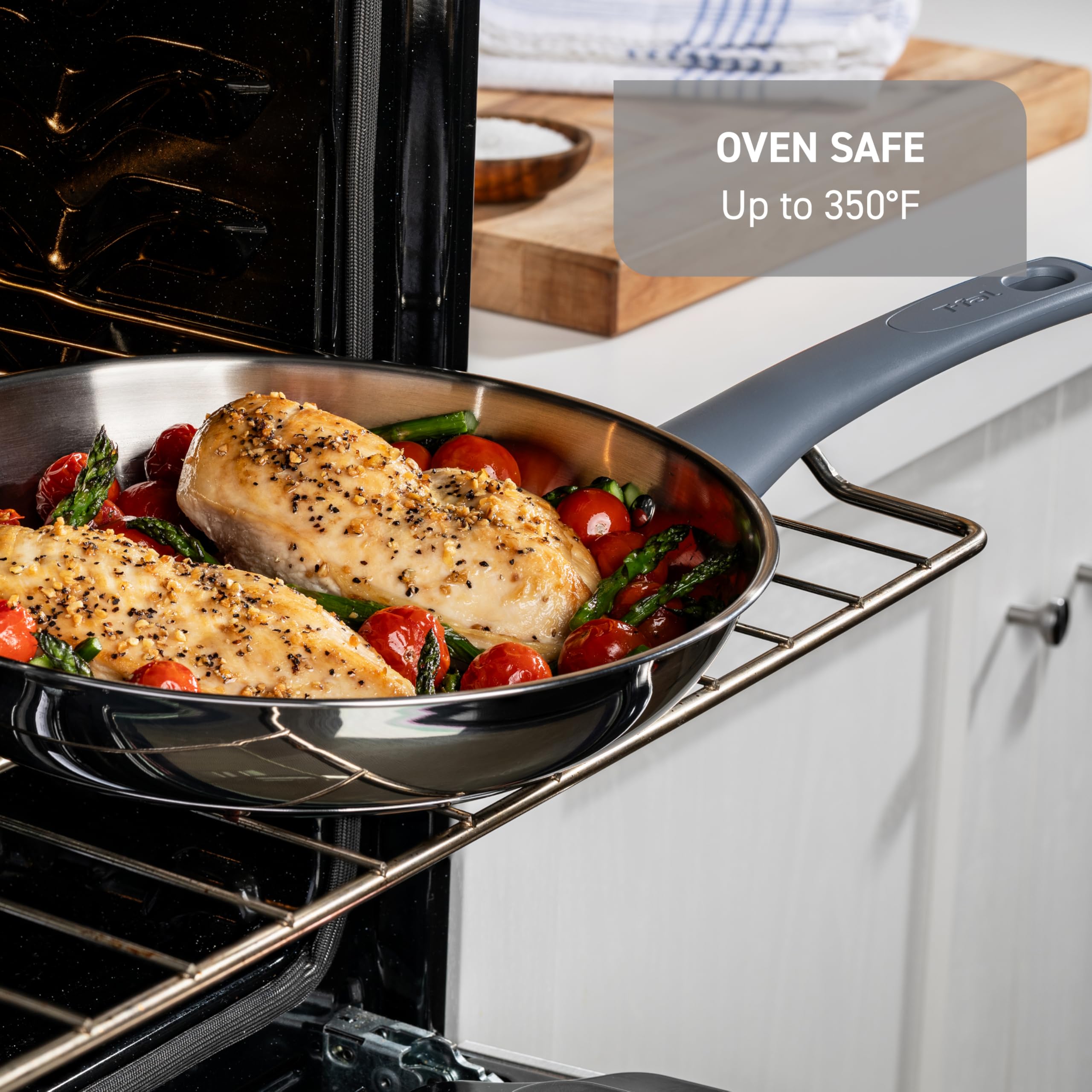 T-fal Essentials Stainless Steel Fry Pan Set 2 Piece, 8'' and 10.5'', Induction Compatible Oven Safe 350F, Pots and Pans Set, Co