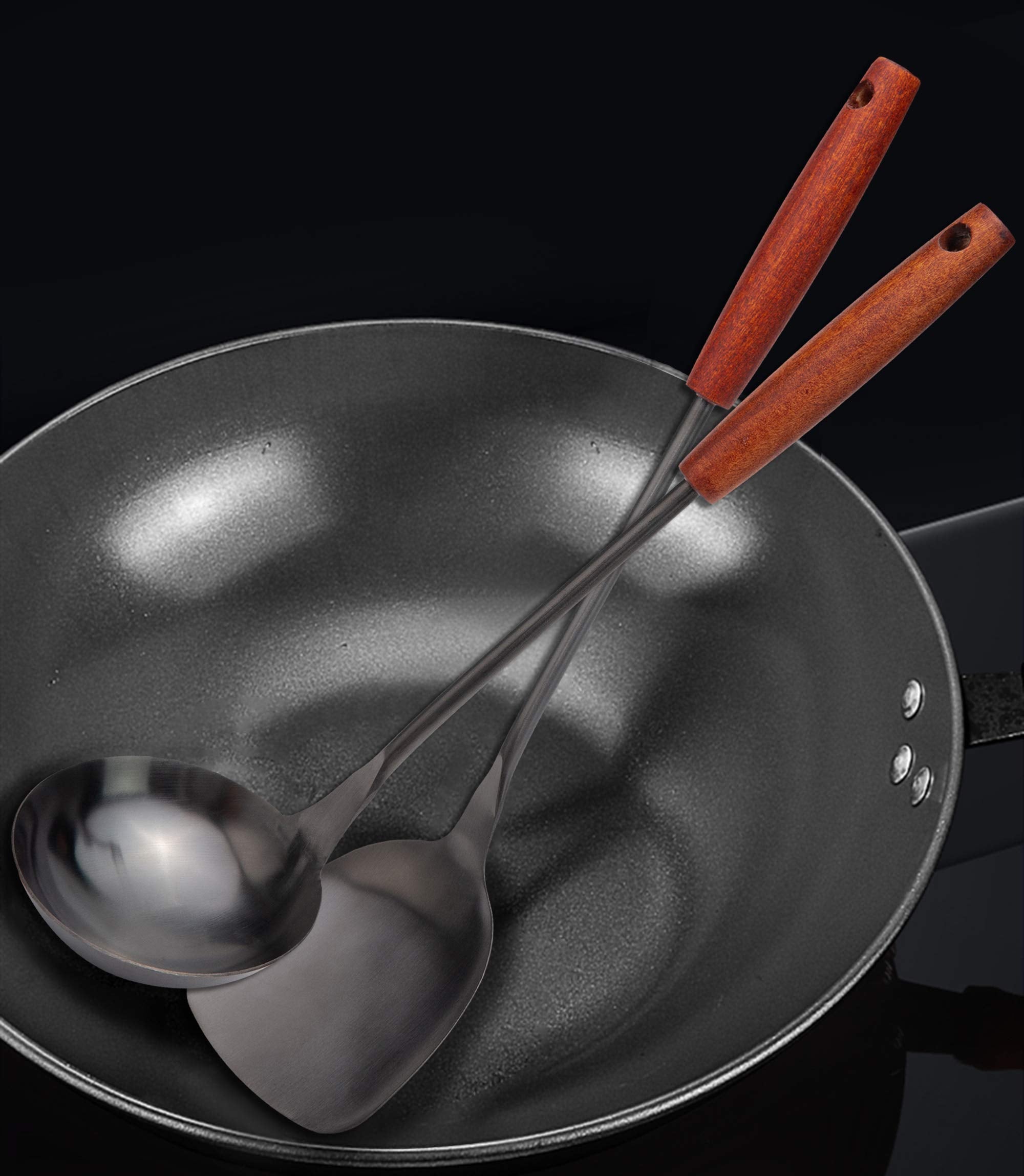 Soup Ladle 14.2 Inches Wok Utensils Stainless Steel Soup Ladle Rust Proof Soup Ladle With Ergonomic Wooden Handle Soup Serving S