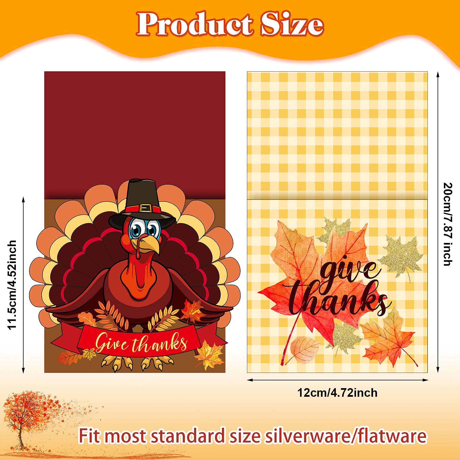 36 Pieces Thanksgiving Utensil Cutlery Holders Cutlery Wraps Bag With Maple Leaf And Turkey Give Thanks Cutlery Pouch Holder Sil