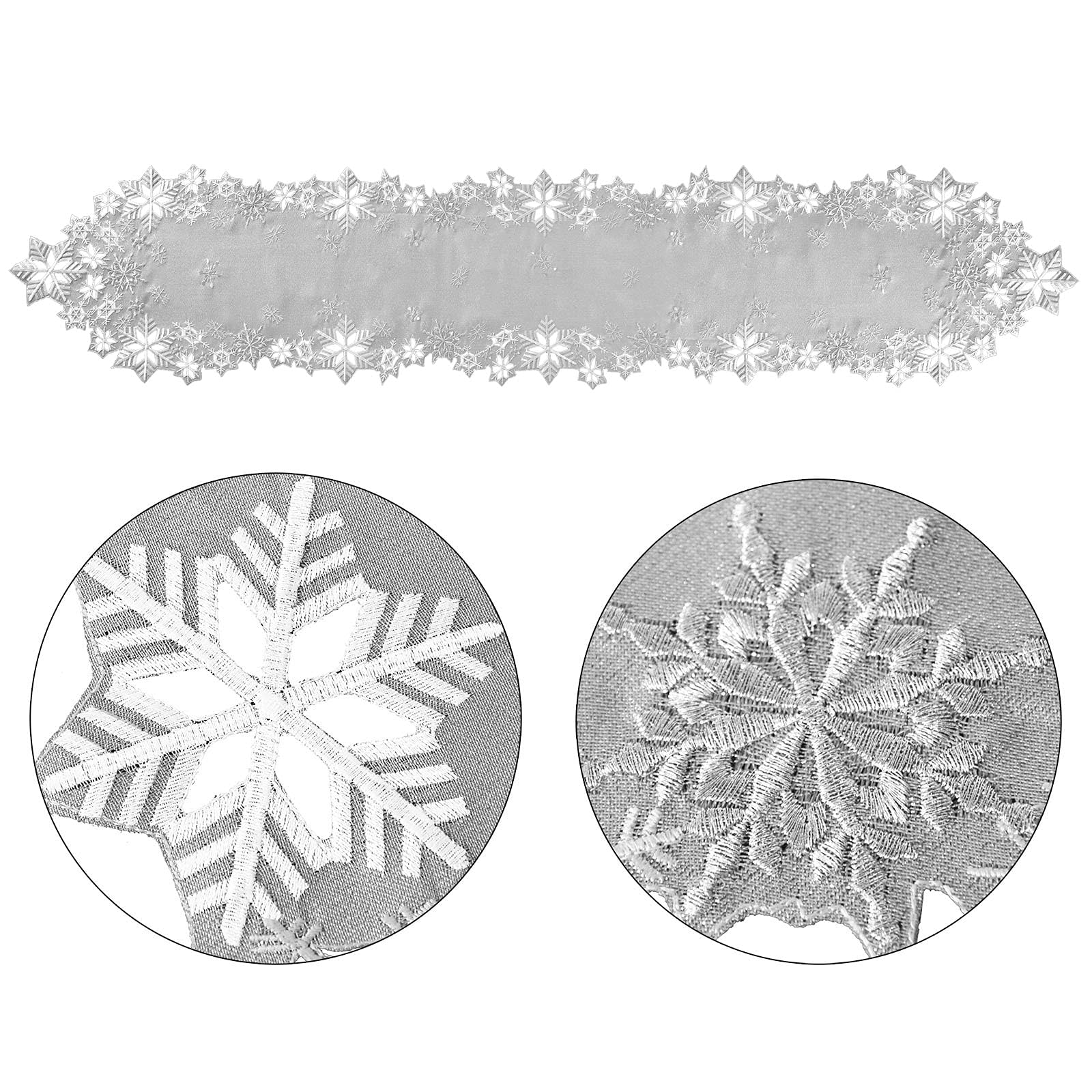 Simhomsen Embroidered Snowflakes Table Runners For Christmas Holiday And Winter (Silver, 14