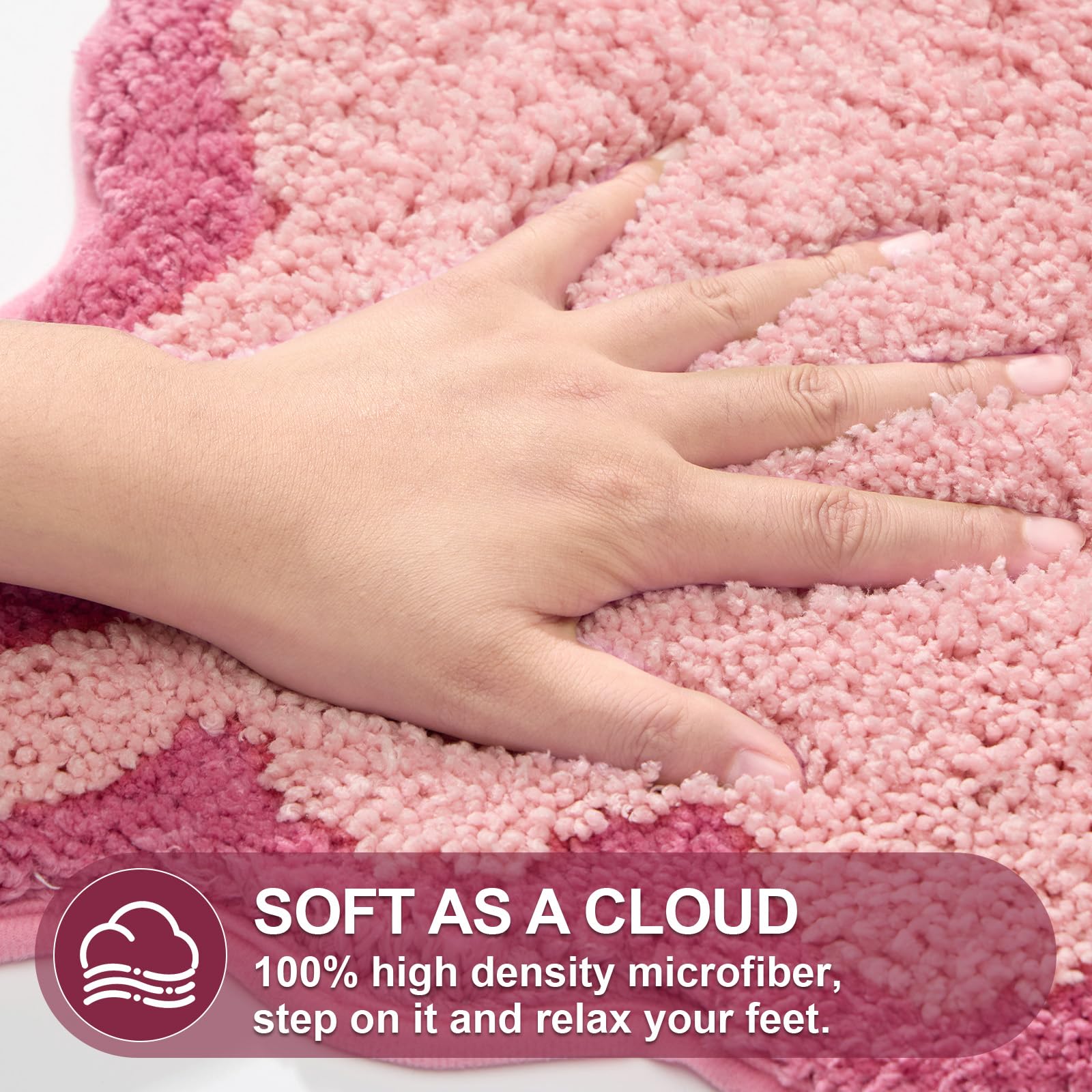 Ortigia Cute Pink Scalloped Bath Mat, Fun Plush Microfiber Scallop Bathroom Rugs Non Slip Washable Quick Dry Absorbent, Bathmat