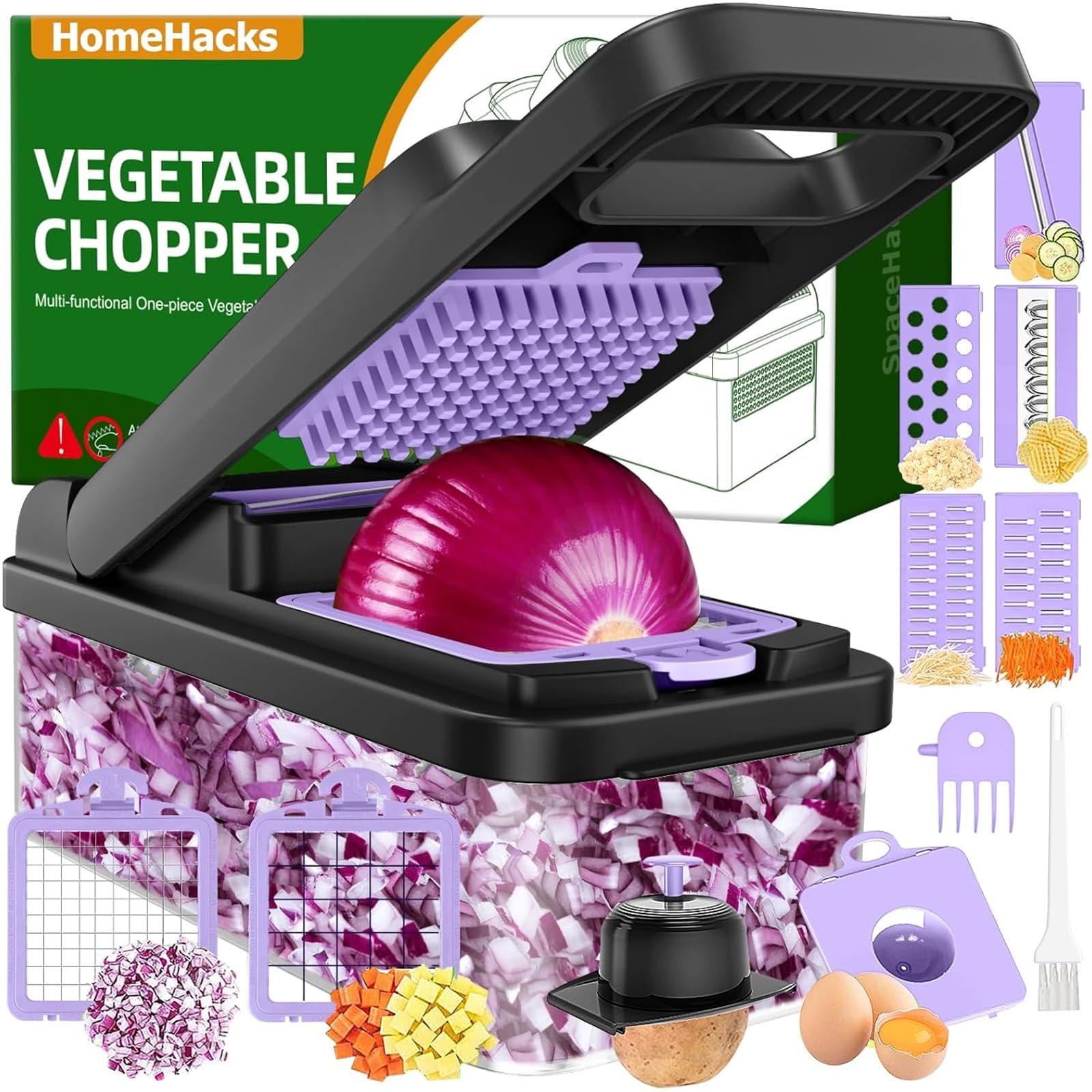 HomeHacks Vegetable Chopper Vegetable Cutter, 12 in 1 Kitchen Gadget, Dicer, Slicer, Onion Cutter, Salad, Cheese Grater & Egg Se