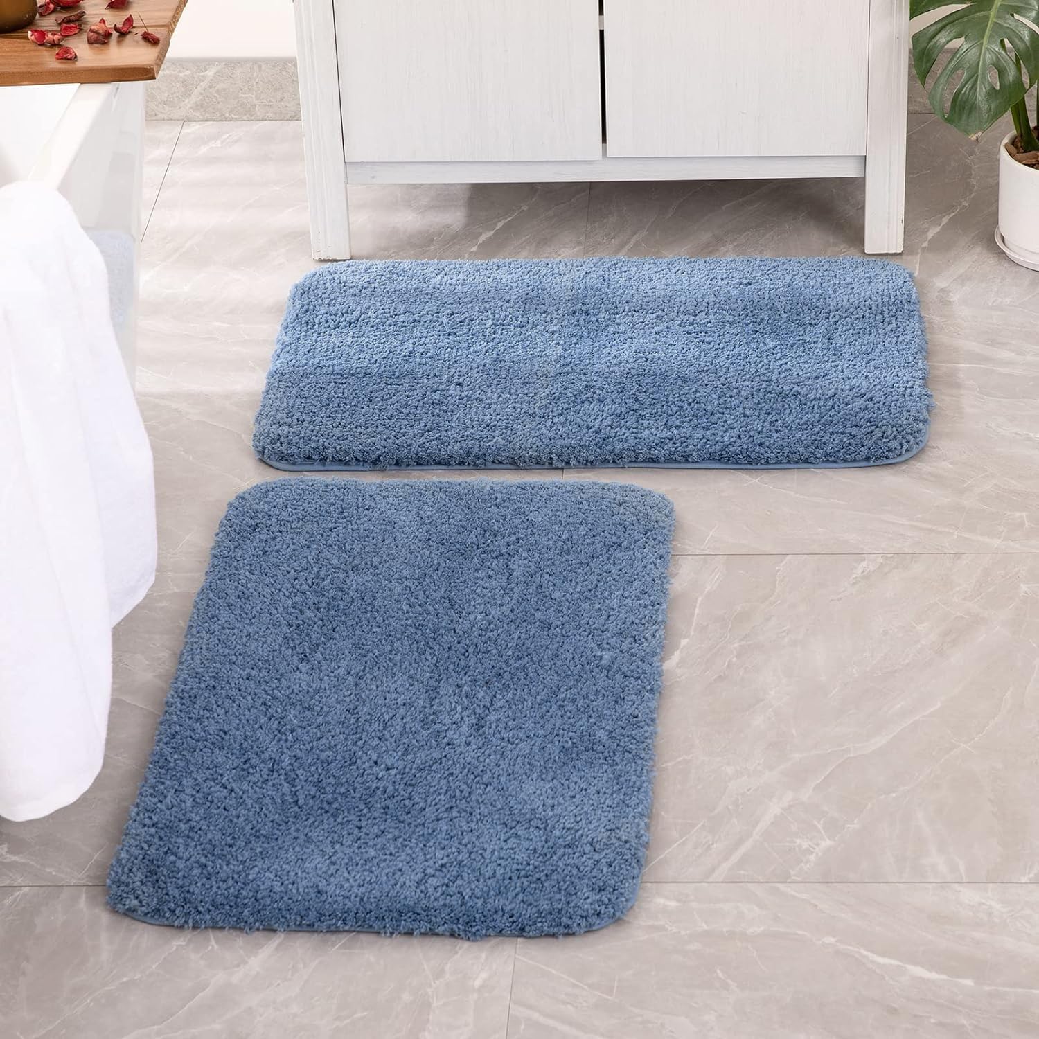Miulee Blue Bathroom Rugs Set 2 Piece, Non Slip Bath Mat With Absorbent Microfiber, Ultra Soft Thick Rugs For Bathroom Floor Tub