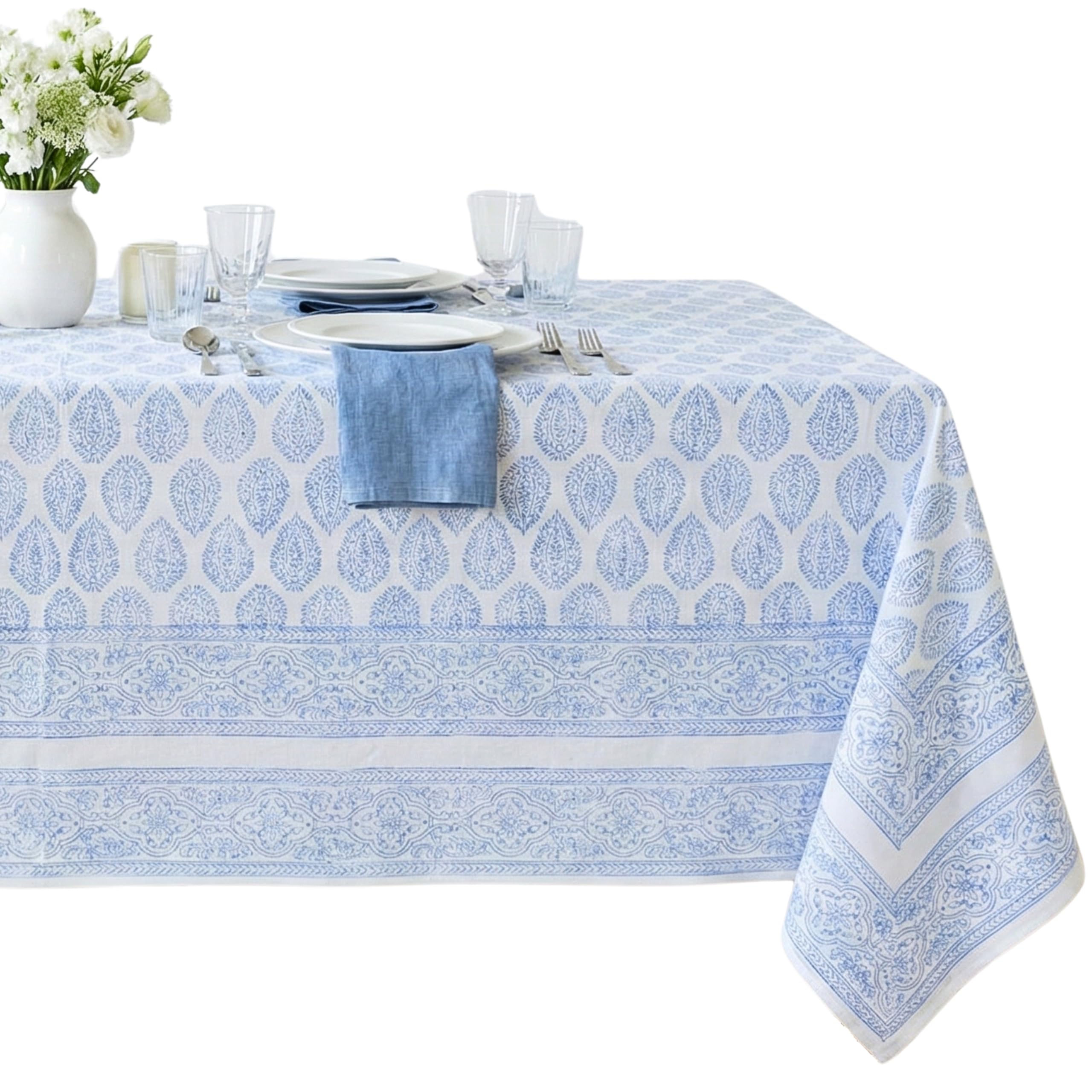 ATOSII Amalfi 100% Cotton Boho Rectangle Fall Tablecloth, Handblock Print Table Cloth for Kitchen I Dining Table Linen Fall D  c