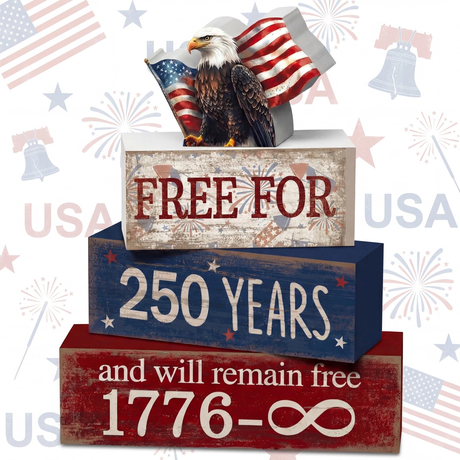 CroBlissful 4 Pcs 250th Anniversary 4th of July Decorations Patriotic Memorial Day Tabletop Decorations America Eagle Red White 