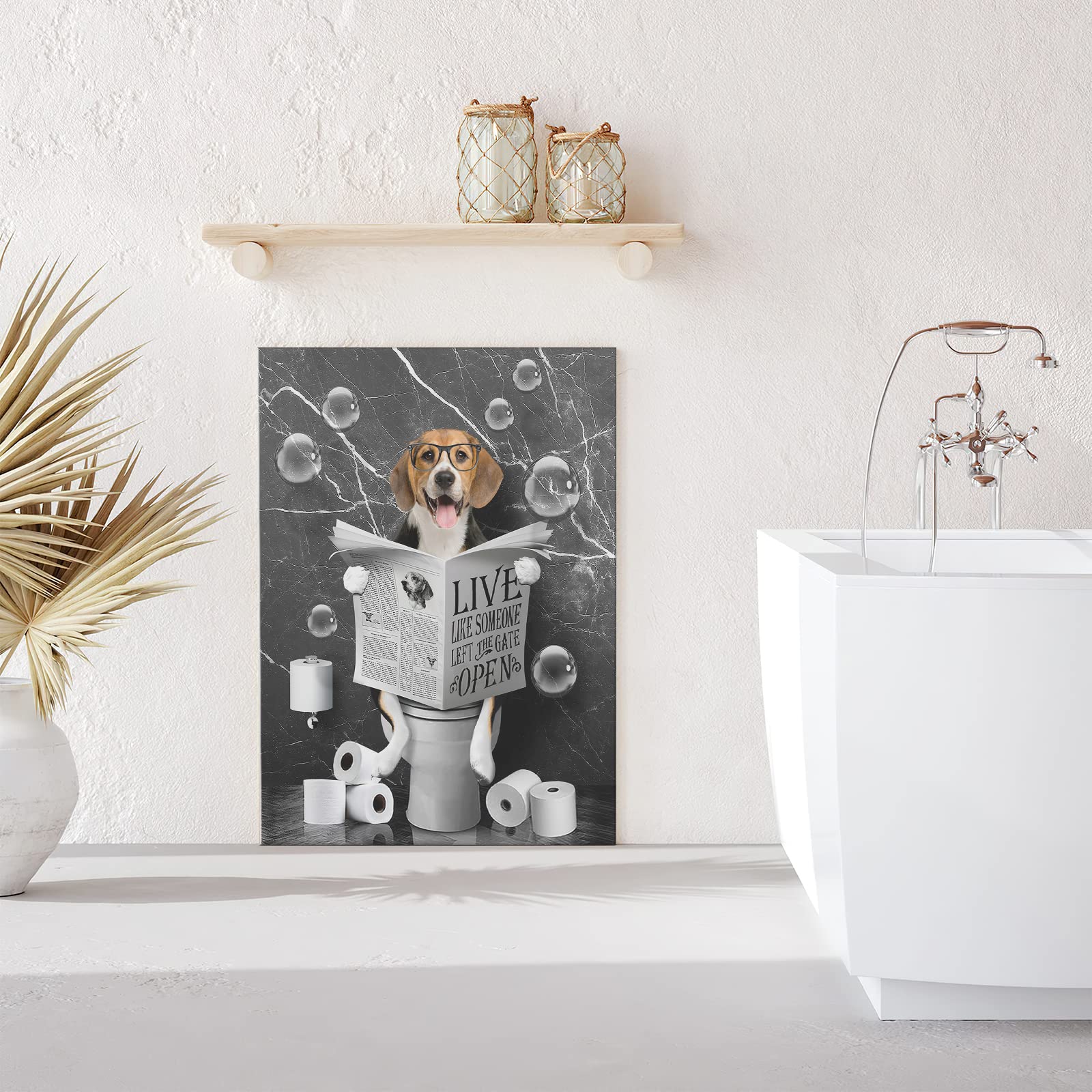 Beagle Dog Sitting In Toilet Bathroom Decor Wall Art Funny Beagle Pictures Black And White Bathroom Wall Decor Farmhouse Dogs Pa