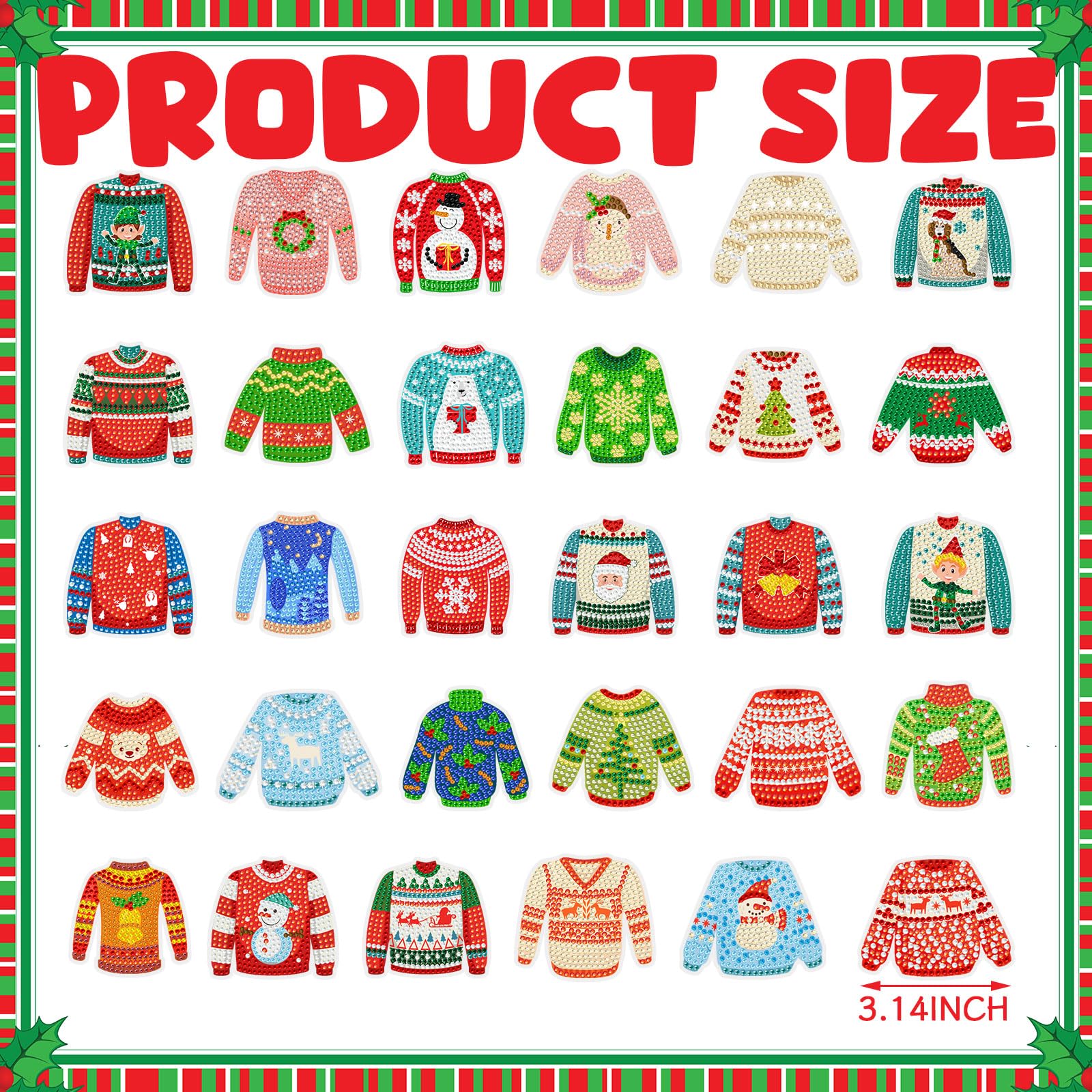 Motipuns 30 Pcs Christmas Magnetic Diamond Art Decor Holiday Ugly Sweater Diamond Magnets Kits Winter Fridge Magnet Refrigerator