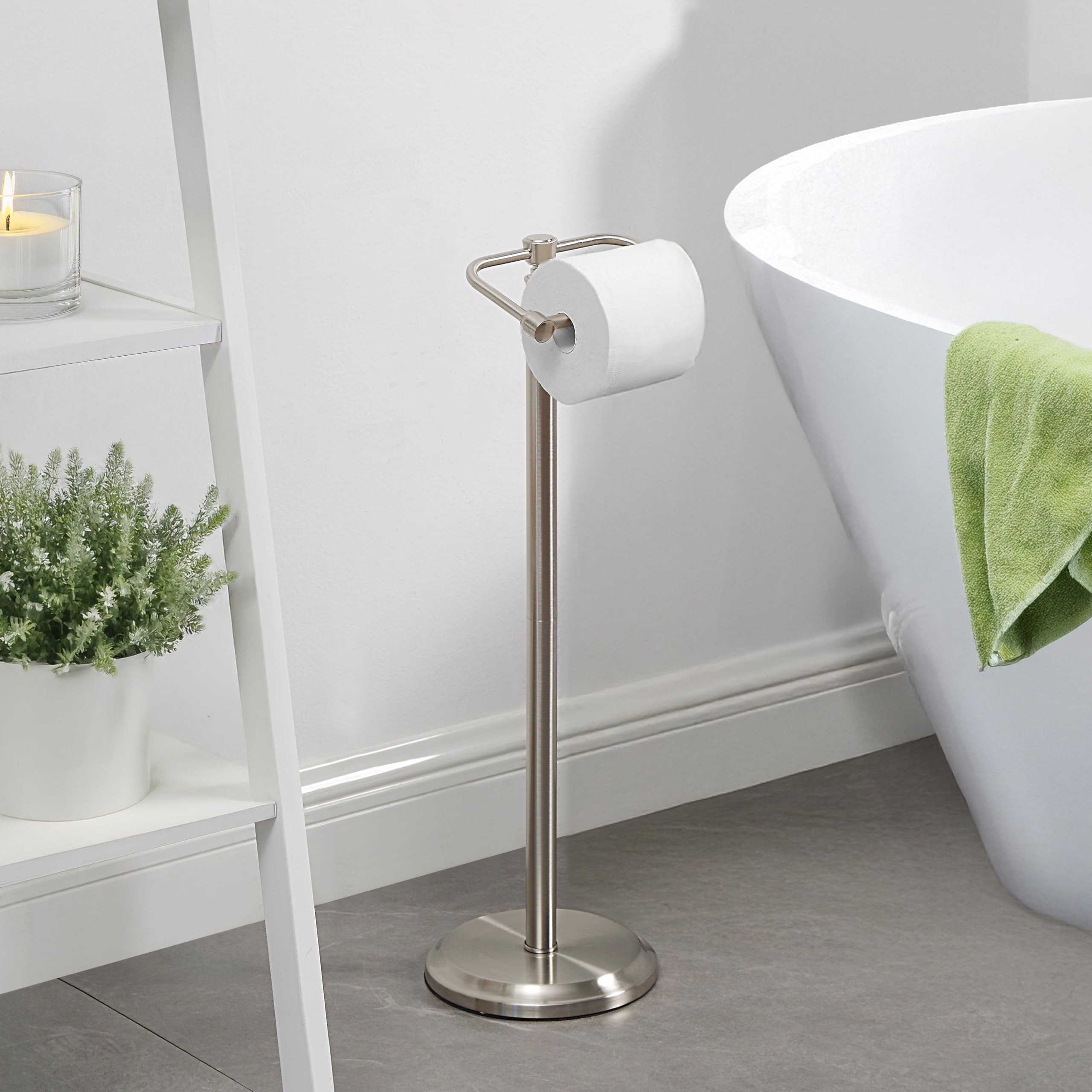 Sunnypoint Free Standing Toilet Paper Holder - Bathroom Tissue Stand With Weighted Base, Holds Jumbo & Standard Rolls (S.N)