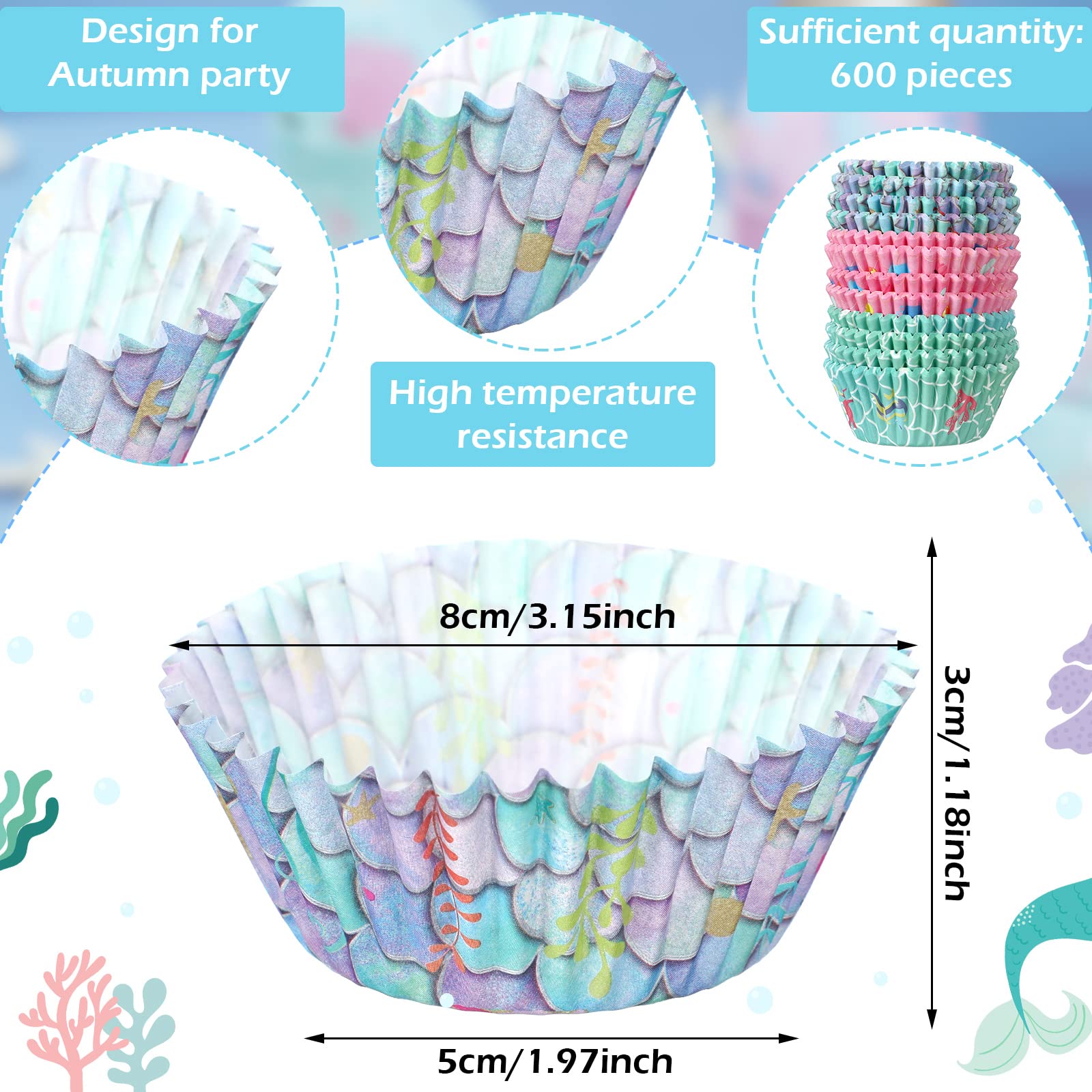 300 Count Mermaid Unicorn Cupcake Liners Mermaid Unicorn Cupcake Toppers Sea Theme Baking Cups Rainbow Mermaid Cupcake Wrappers