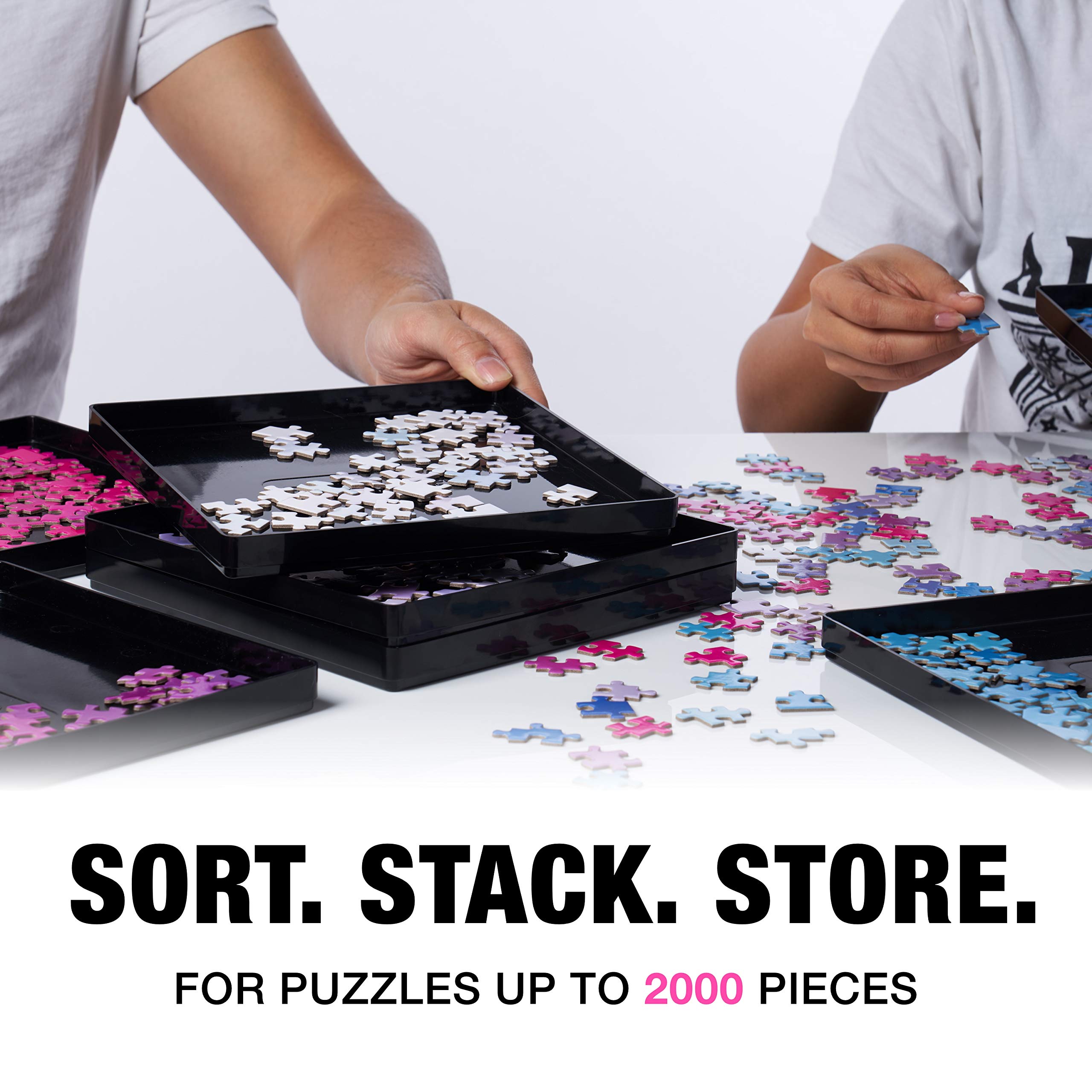 8 Puzzle Sorting Trays With Lid 10 X 10 Inches - Jigsaw Puzzle Accessories Black Background Makes Pieces Stand Out To Better Sor