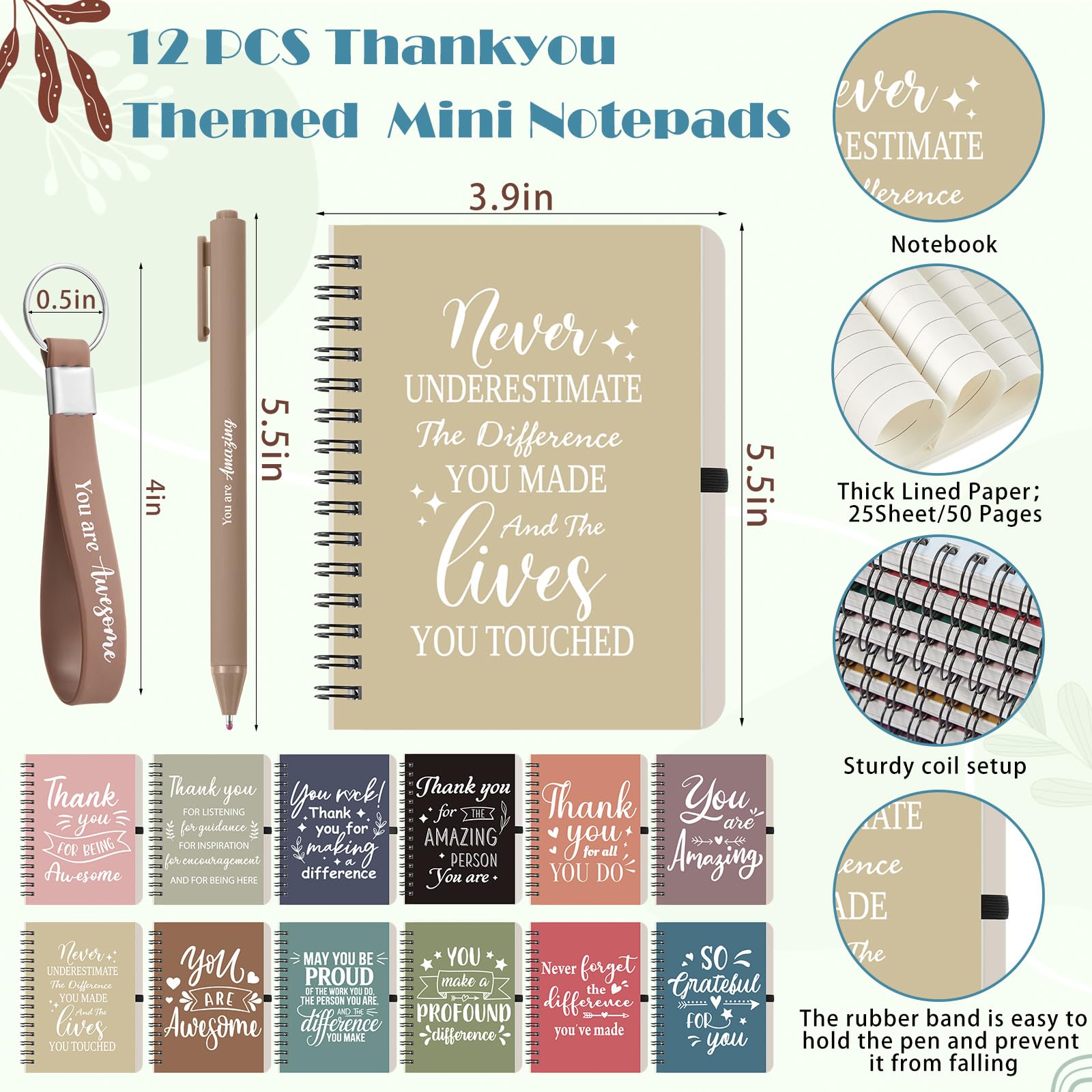 Skylety 12 Set/48 Pcs Employee Appreciation Gifts Bulk Christmas Thank You Gift Set 16 oz Coffee Cups Mini Spiral Notebooks Pens