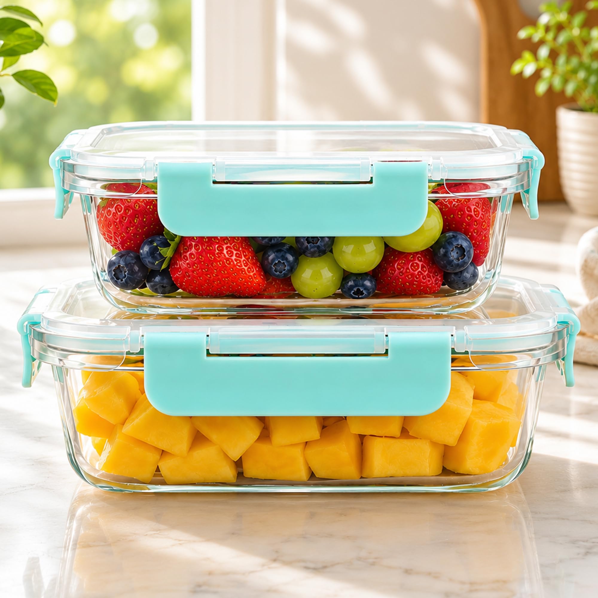 Cutting Edge 370&640Ml Rectangular Glass Detachable Lock ContainerSet Of 2