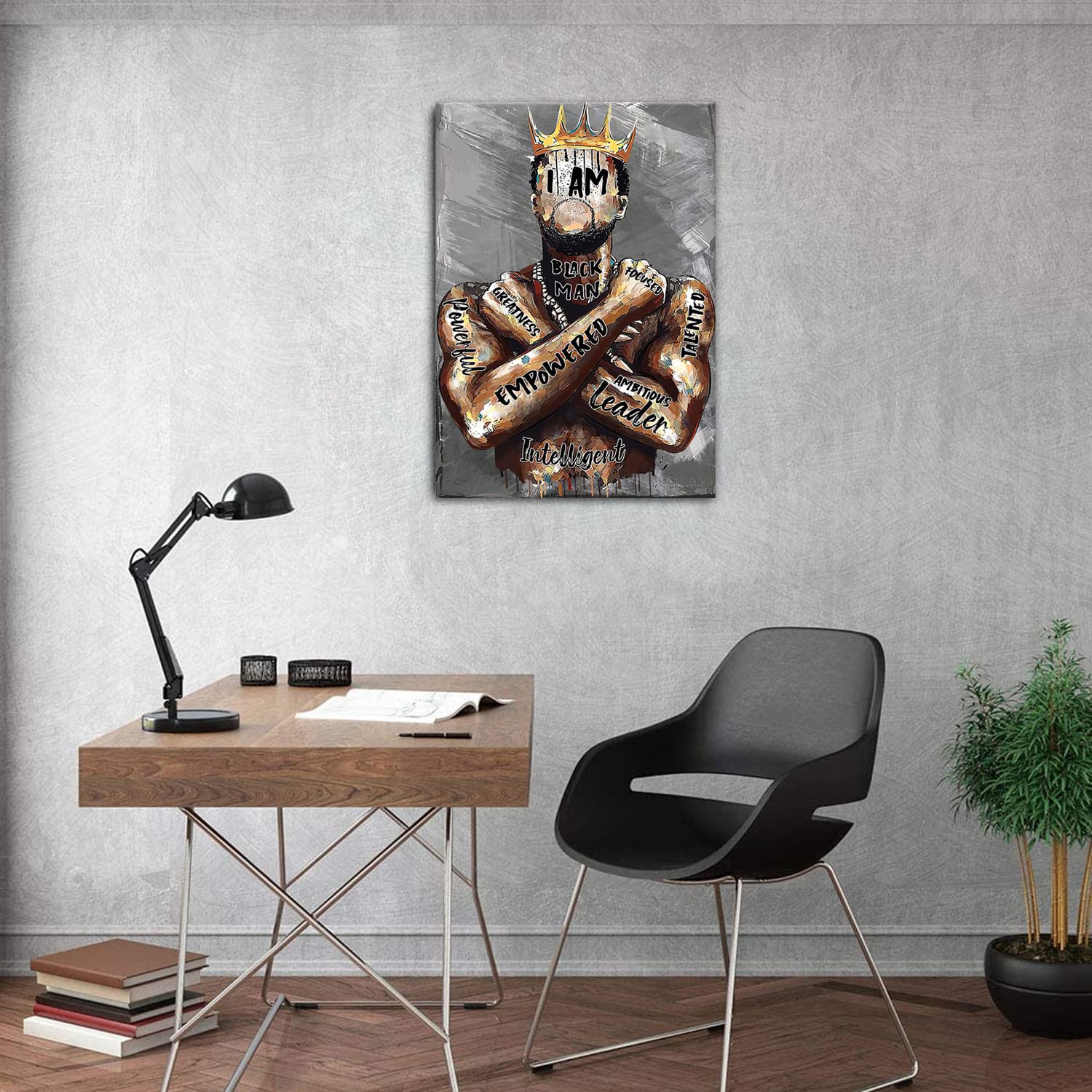 Framed African American Wall Art Inspirational Black Man Men Portrait Wall Art Afro King Poster Abstract Motivational Quotes Can