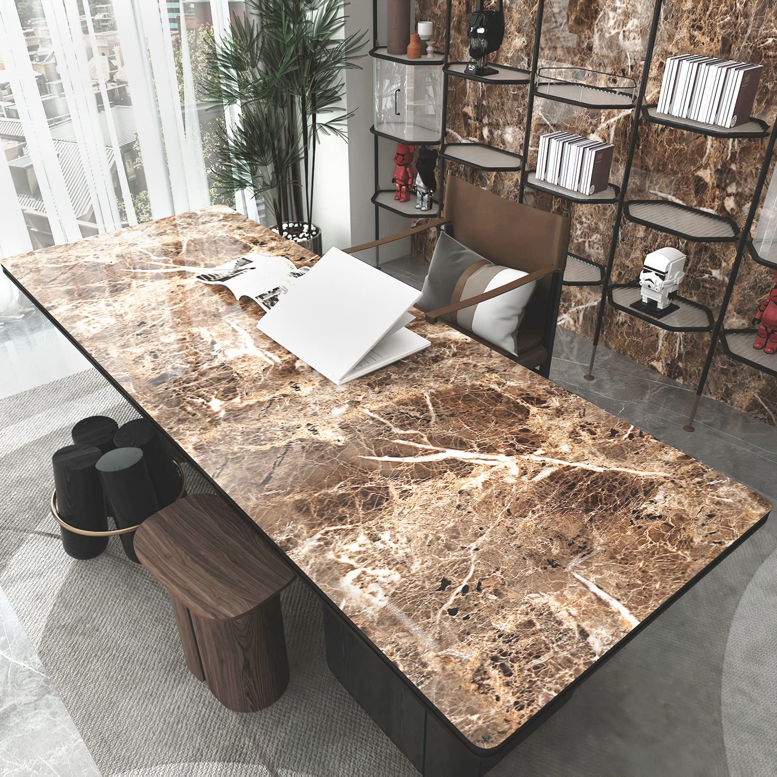 JSEVEM 15.74''?93.7'' Brown Marble Contact Paper Faux Granite Wallpaper Peel and Stick Vinyl Wrap Self Adhesive Wall Paper Waterproof Furniture Sticker for Kitchen Countertops Cabinet Bedroom Bathroom