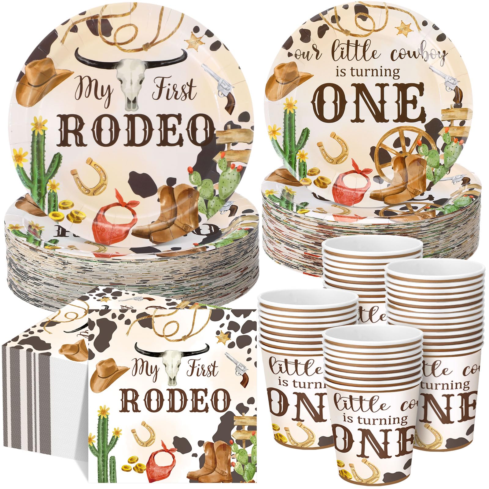 Pickmesh 250 Pcs My First Rodeo Party Decorations Wild West Cowboy Disposable Tableware Set My First Rodeo Paper Plates Napkins 