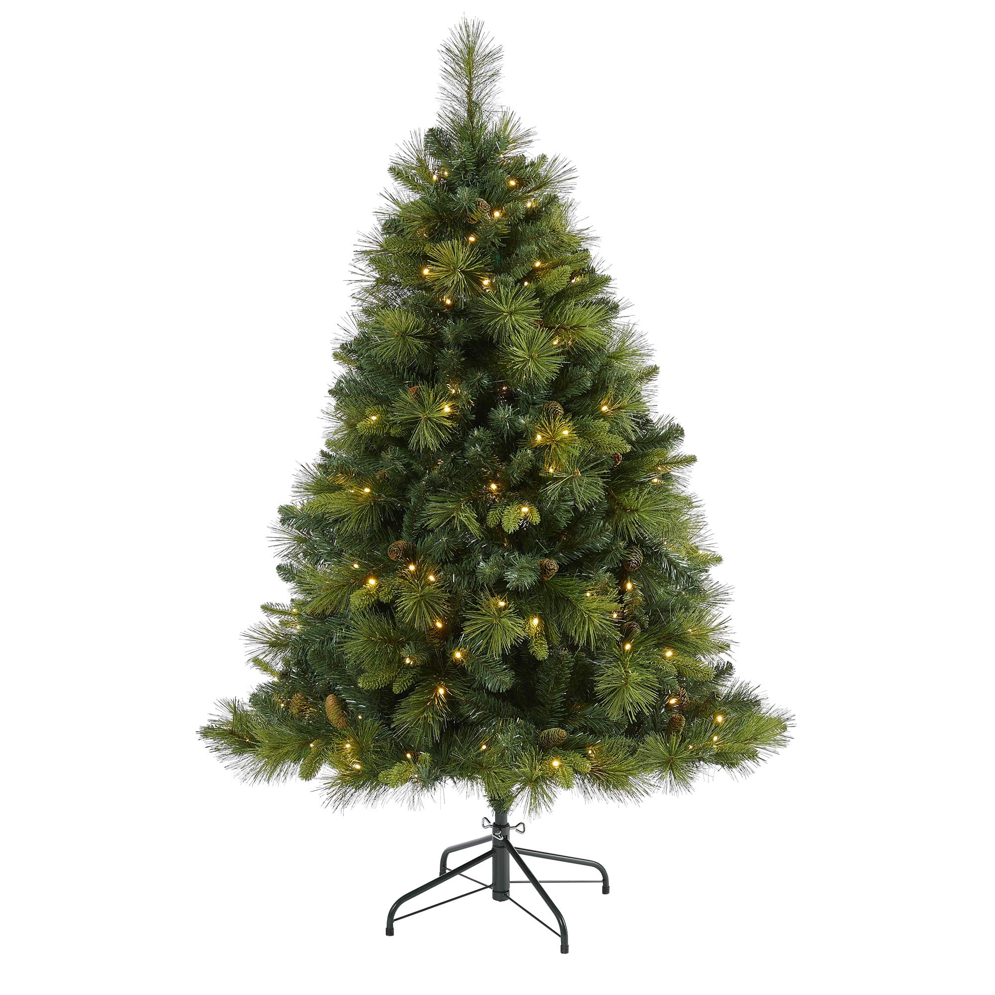 Nearly Natural 5ft. North Carolina Mixed Pine Artificial Christmas Tree with 200 Warm White LED Lights, 711 Bendable Branches an