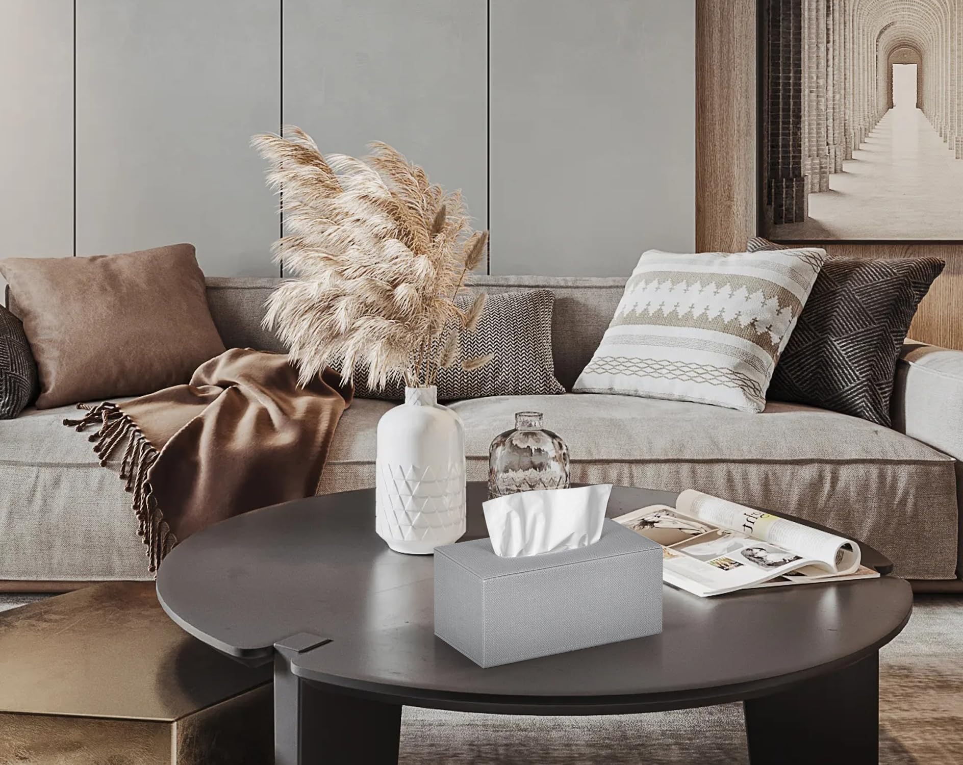 Colylan Tissue Box Cover Rectangular Tissue Box Holder For Bathroom (Grey)