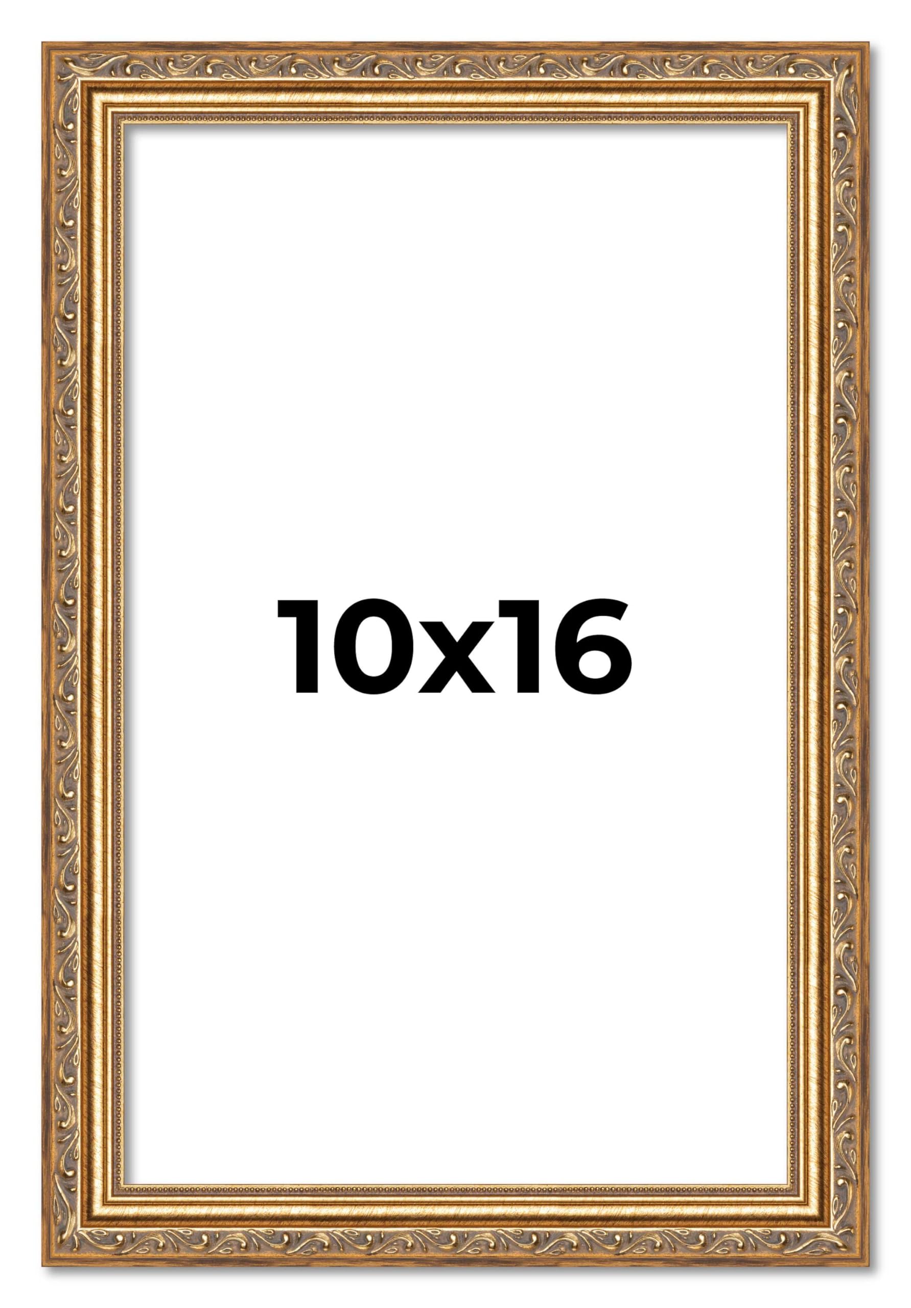 Poster Palooza 10x16 Frame Gold Antique Solid Pine Wood Picture Frame with UV Acrylic Plexiglass, Foam Board Backing & Hanging H