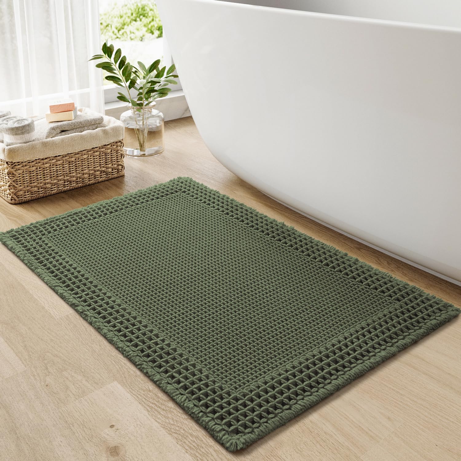 RESARE Christmas Waffle Bath Mat for Bathroom, Super Absorbent Bathroom Rugs Non Slip Machine Washable, Ultra Soft Quick Dry Boh