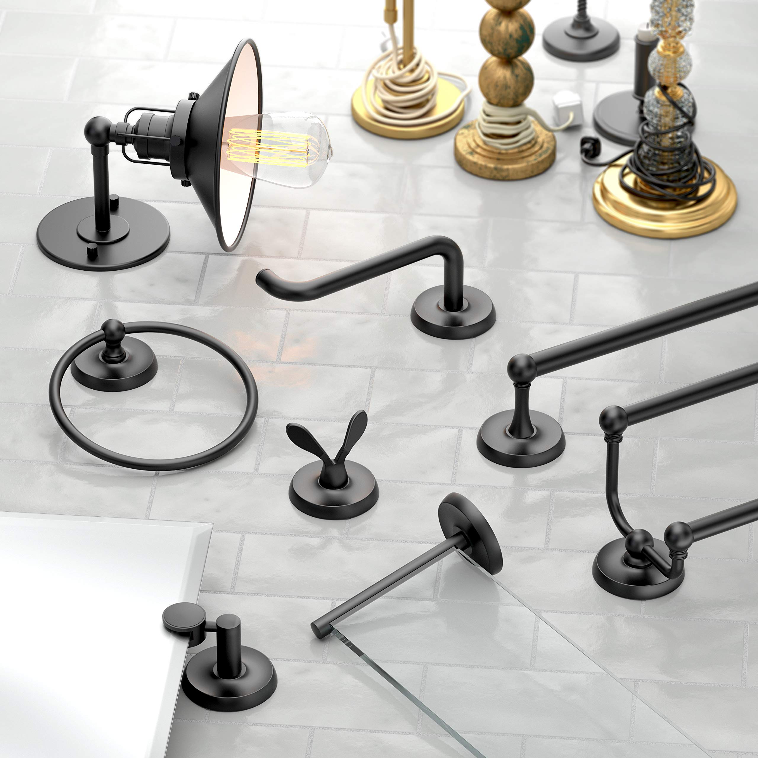 Gatco 5073Mx Designer Ii Towel Ring, Matte Black/Wall Mounted 6.50'' Face, Hand Towel Ring For Bathroom