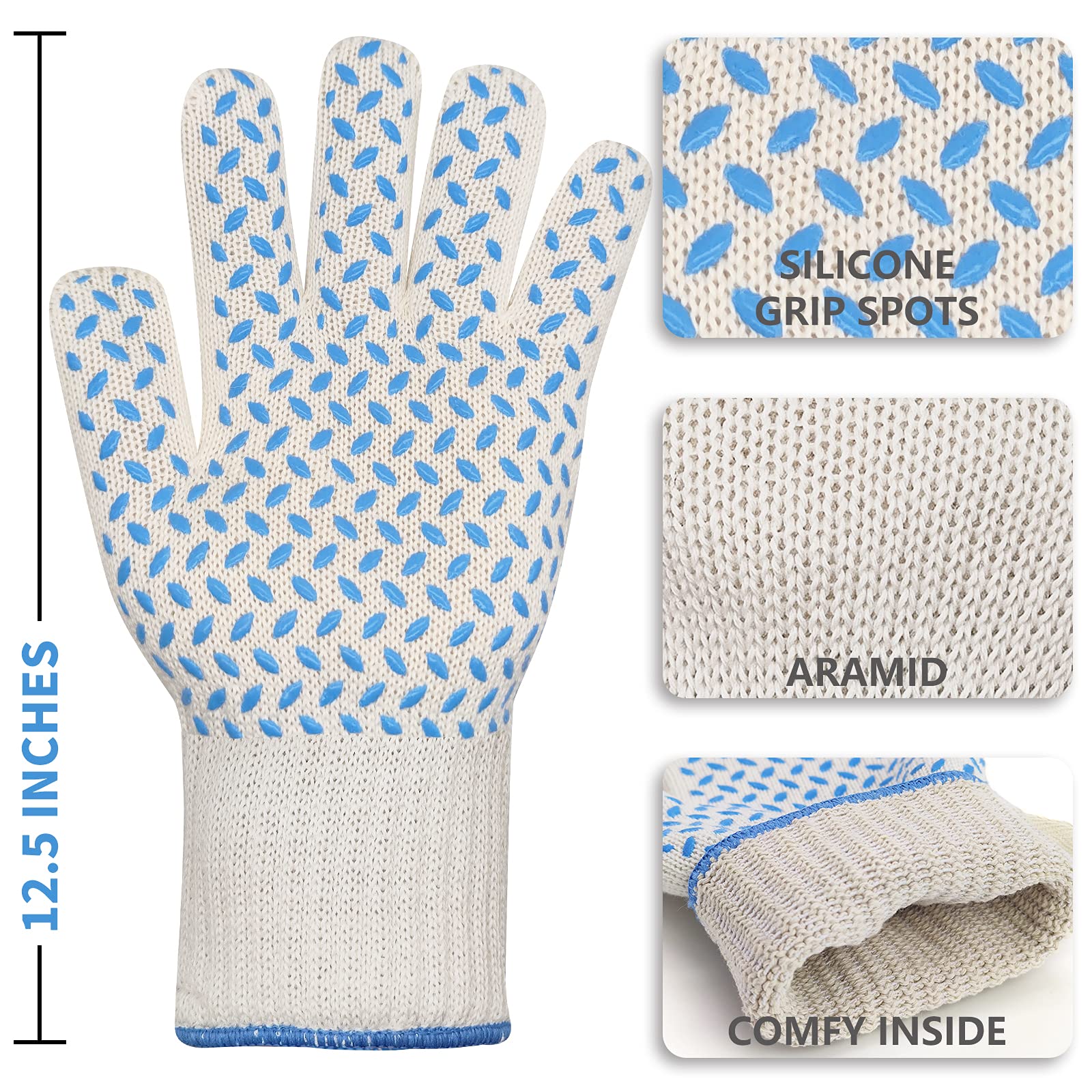 Oven Gloves 932F Extreme Heat Resistant Gloves - Deyan Silicone Non-Slip Oven Mitts With Finger, Kitchen Outdoor Cooking Glove F