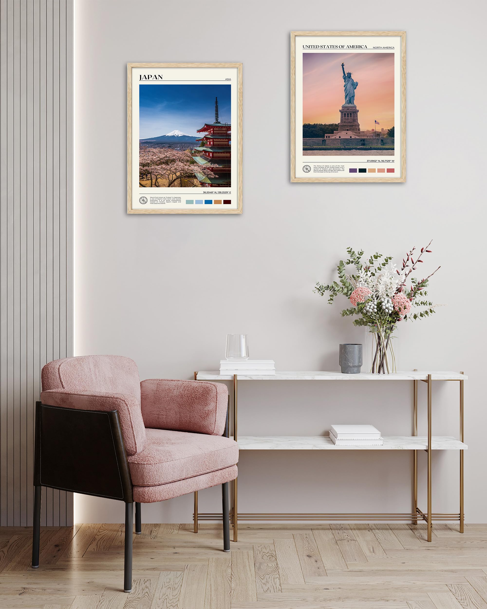 Hesendot Natural Oak Wood Framed Mount Fuji Wall Art, 12X16In Japanese Natural Scenery Canvas Wall Print, Classic Urban Landmark