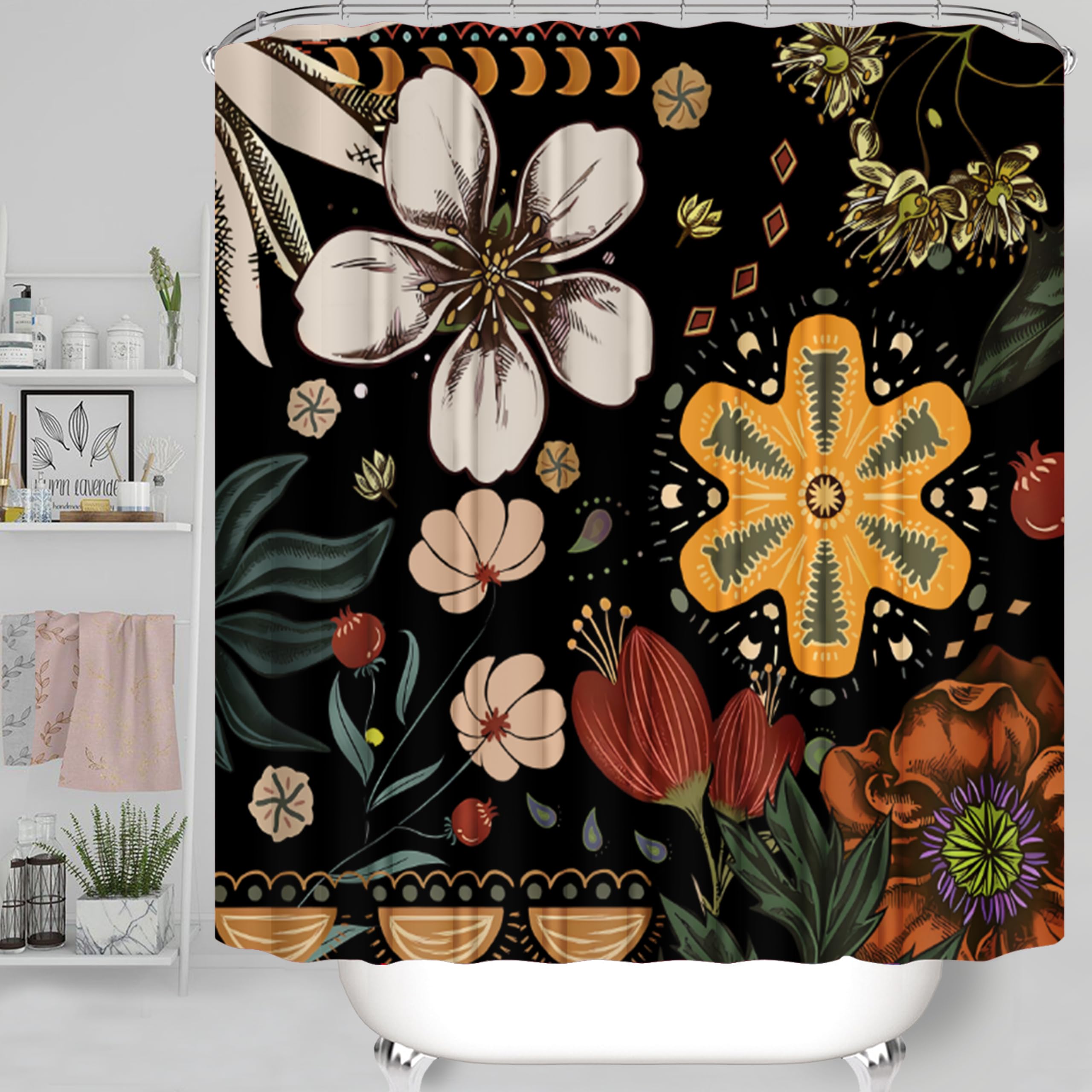 Xswpl Shower Curtain Set 4 Pcs Black Bathroom Sets With Shower Curtain And Rugs Boho Bathroom Curtains Shower Set Bathroom Decor