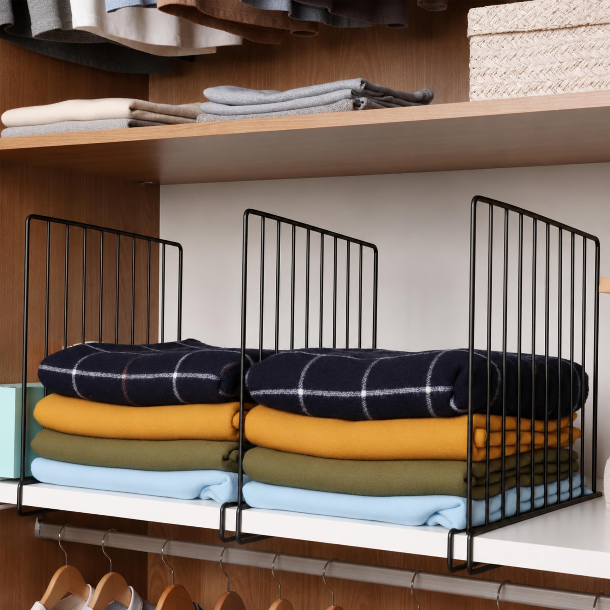 Lapo Wardrobe Shelf Divider Set, Steel Closet Partition Organizer For Clothes Storage, Book Shelf Separator, Cupboard Pantry Rac