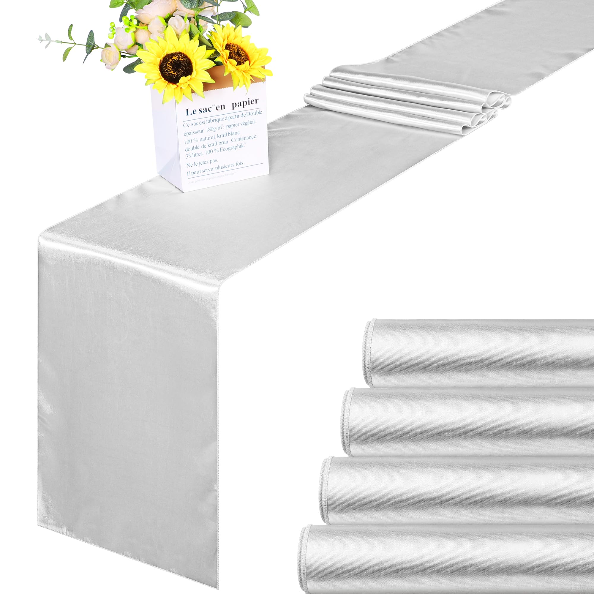 Aneco 4 Pack Satin Table Runner 12 X 108Inch Long Bright Silk And Smooth Fabric Party Table Runner For Wedding Banquet Party Dec