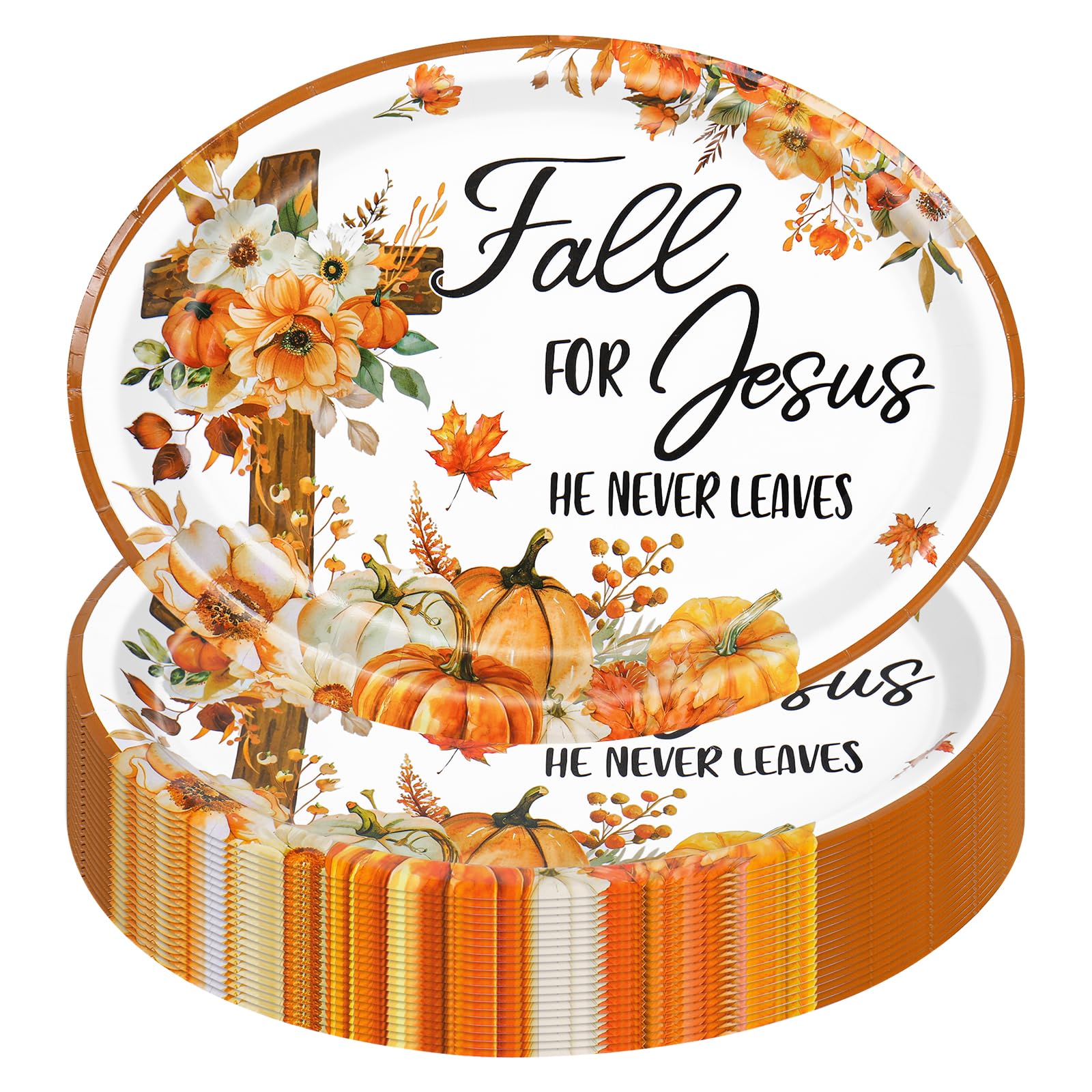 50 Pcs Fall Oval Paper Plates Pumpkin Floral Cross Disposable Dinner Plates for Autumn Thanksgiving Harvest Party Supplies