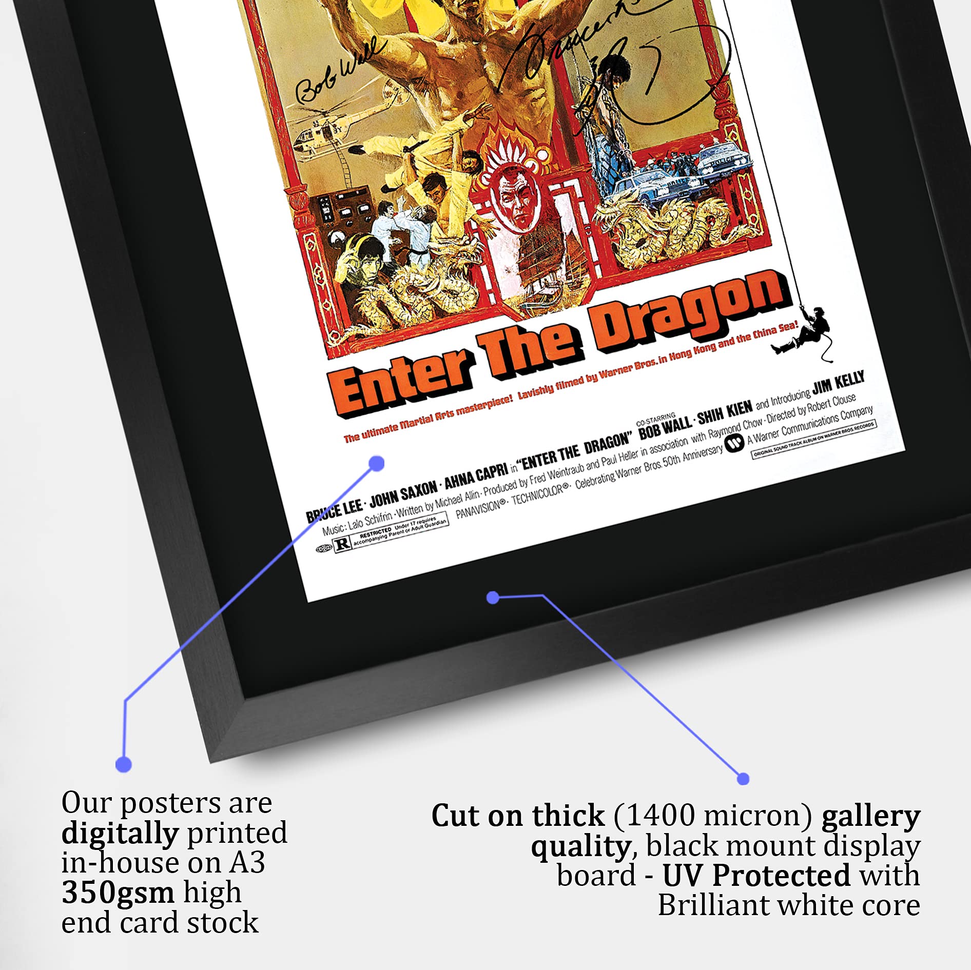 Hwc Trading Enter The Dragon Movie Poster Bruce Lee Signed 16 X 12 Inch Framed Gift Printed Autograph Film Print Photo Picture D