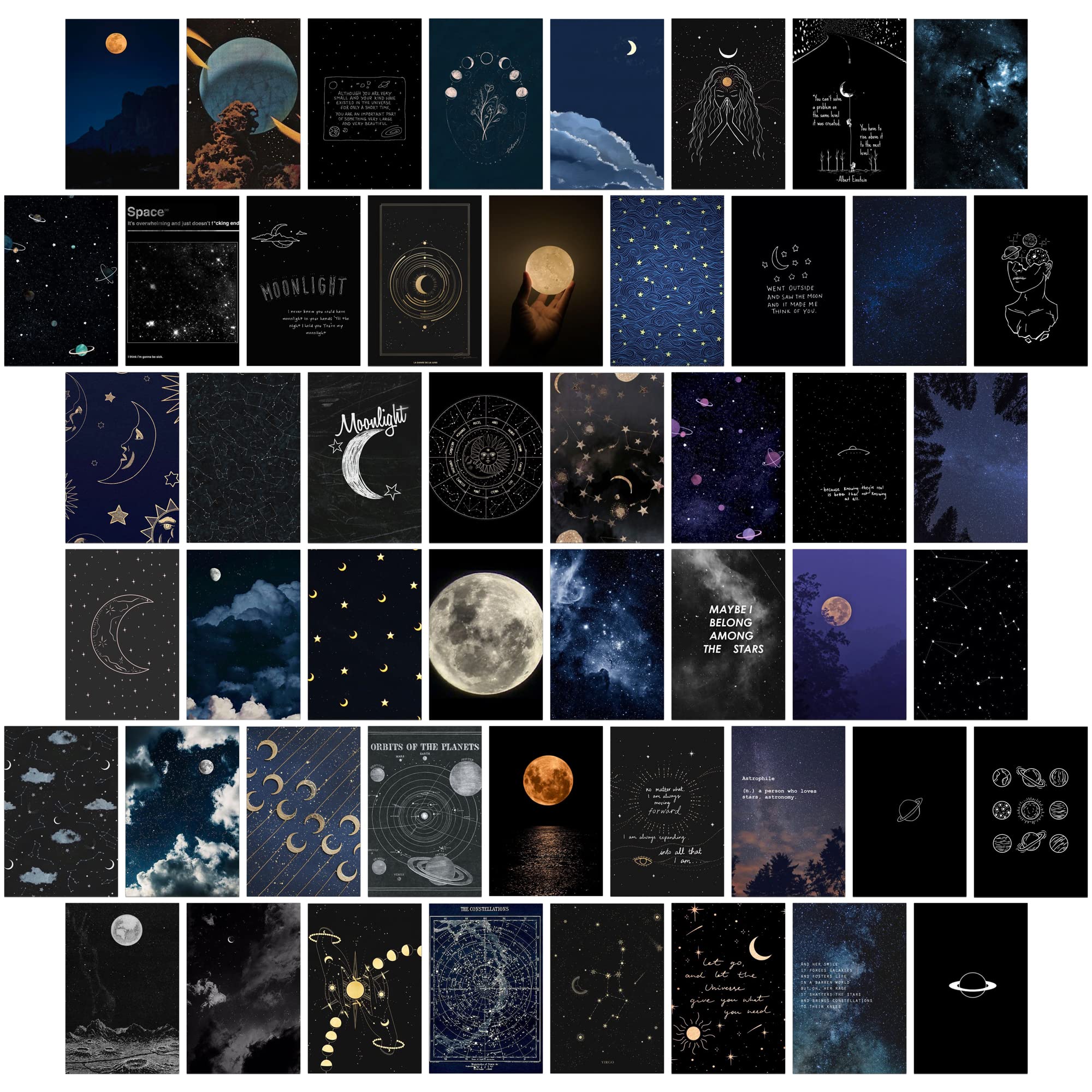 Wall67 Astronomy Wall Collage Kit Aesthetic Pictures, Moon Stars Photo Collage Kit Dorm Room Decor For Teen Boy Girl, Moonlight