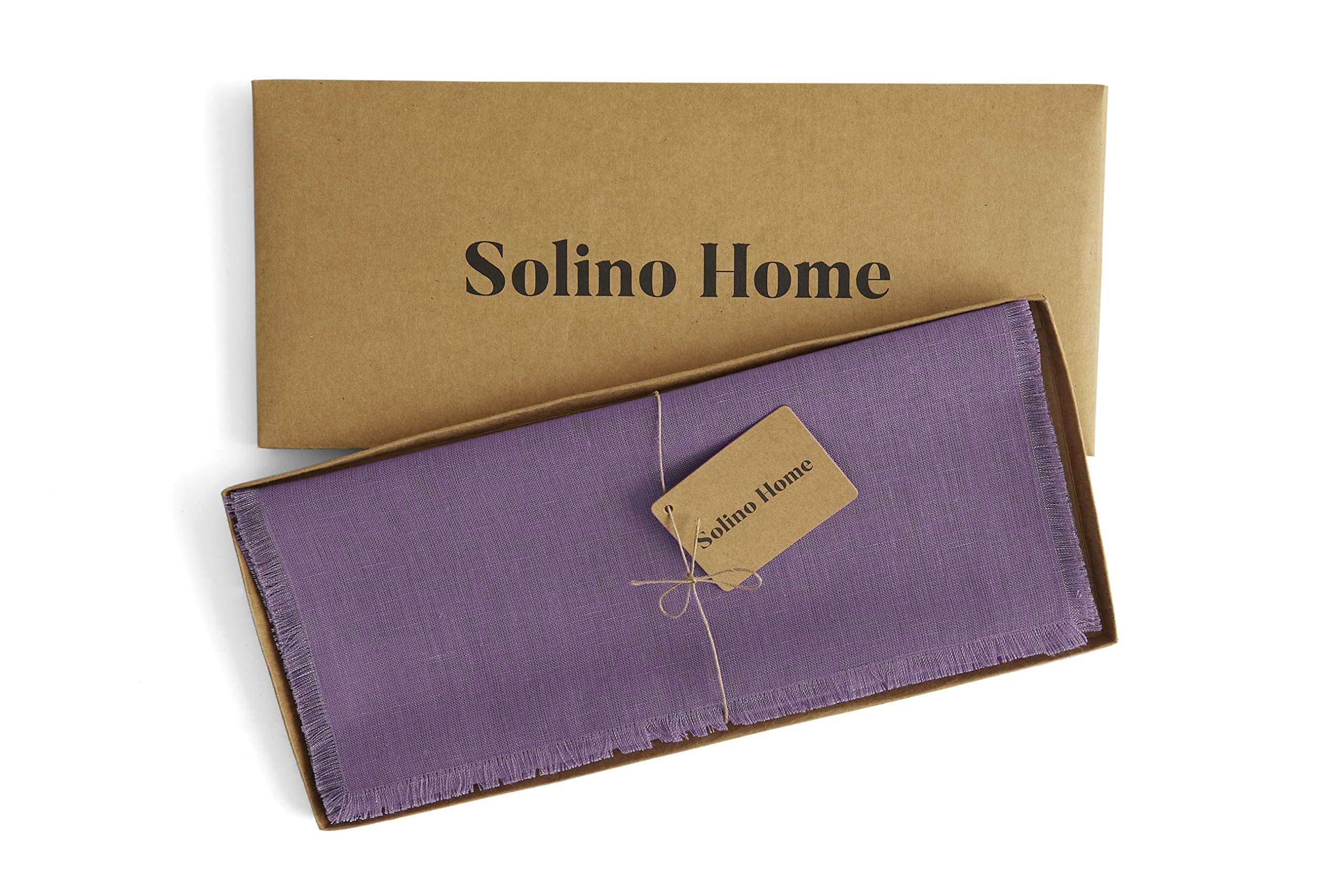 Solino Home Mulberry Linen Table Runner 14 X 72 Inch - 100% Pure Linen Fringe Table Runner For Spring, Summer, Dining, Wedding -