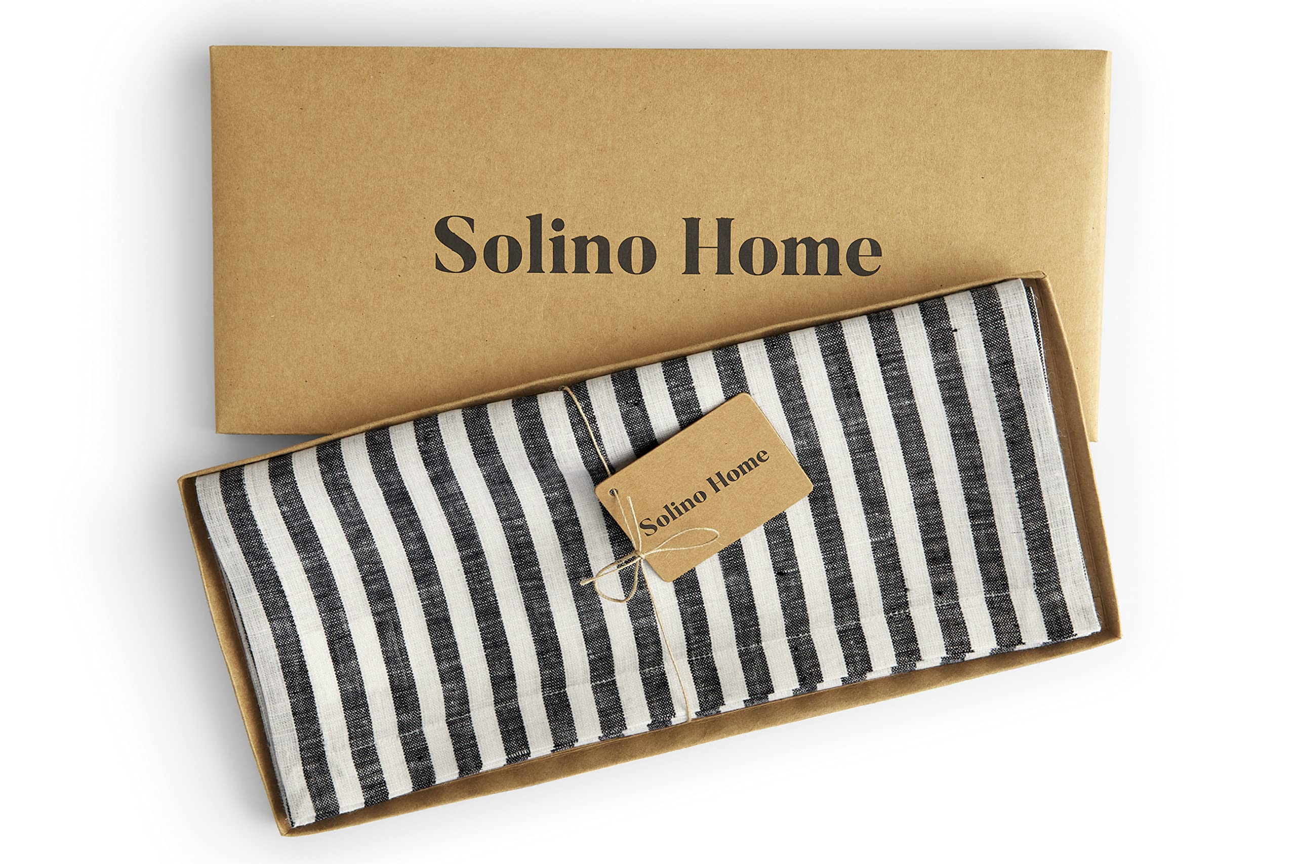 Solino Home Stripe Linen Table Runner 36 Inch - 100% Pure Linen Black And White Table Runner 14 X 36 Inch - Farmhouse Table Runn