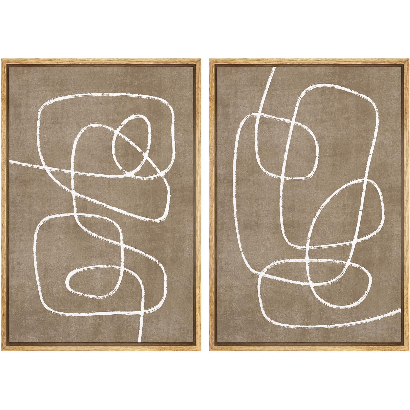 SIGNWIN Framed Canvas Print Wall Art Set Geometric Mid-Century Spiral Collage Abstract Shapes Cozy Neutral Minimal Decorative Nordic Zen Bohemian for Living Room  Bedroom  Office - 24''x36''x2 Natural