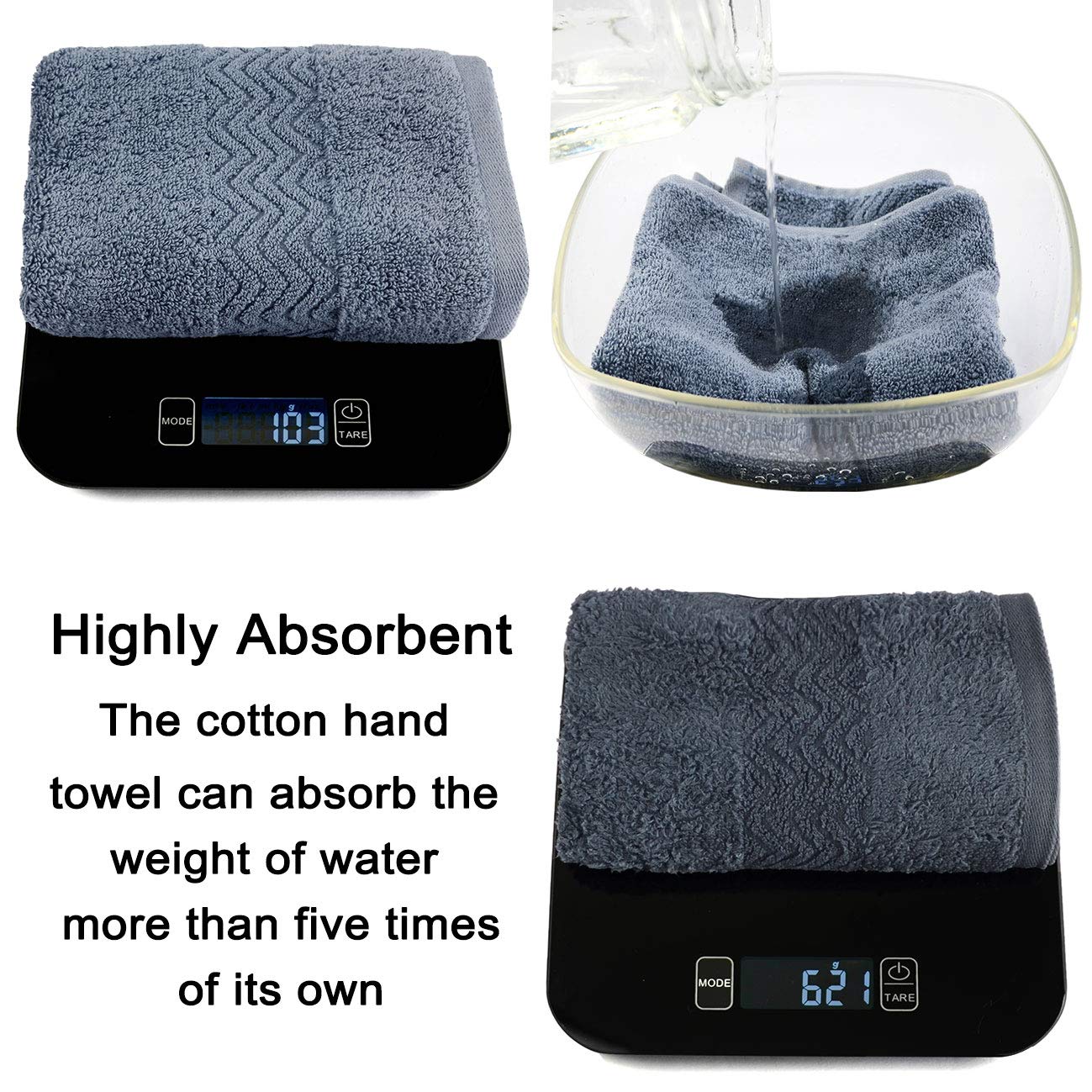 Cleanbear 100% Cotton Hand Towels, Highly Absorbent, Set Of 2 (Blue-Grey), 13 X 28 Inches