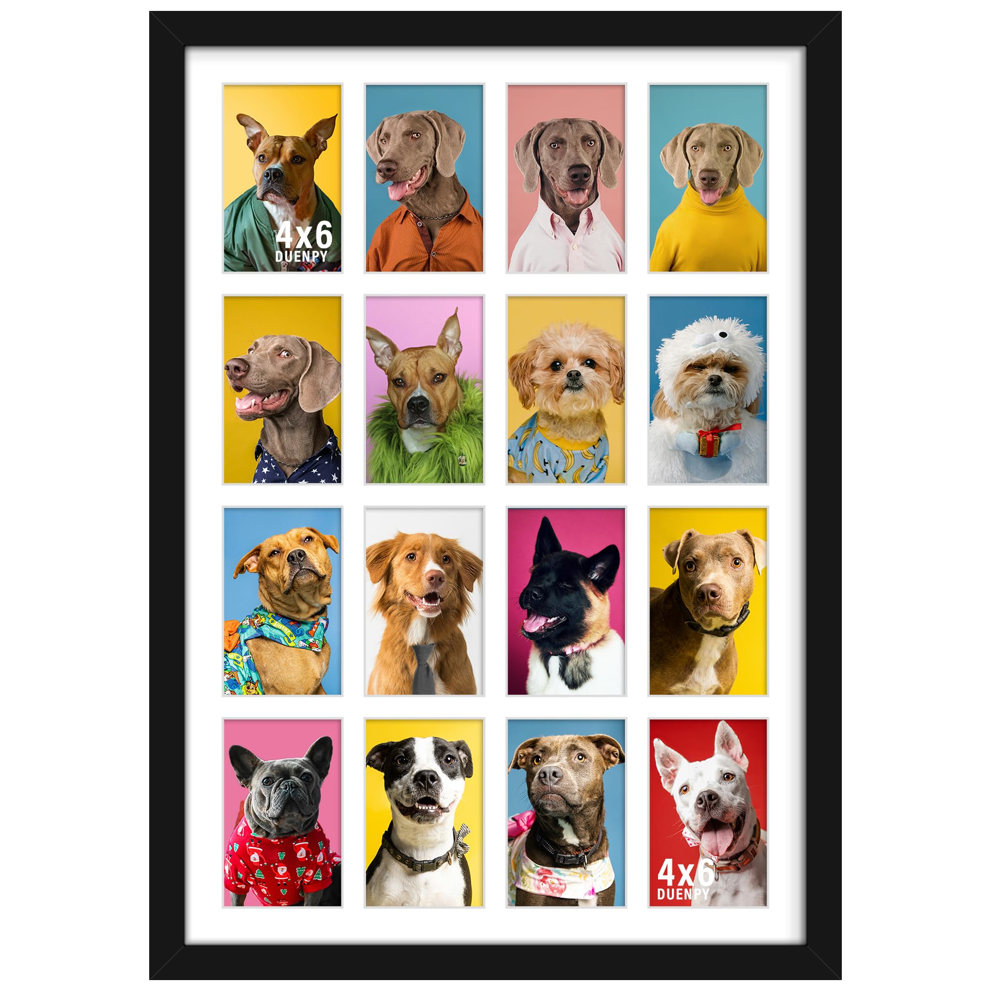 DUENPY 18x26 Collage Picture Frames Display Sixteen 4x6 Picture Collage Wall Decor Wall Hanging or Tabletop Black