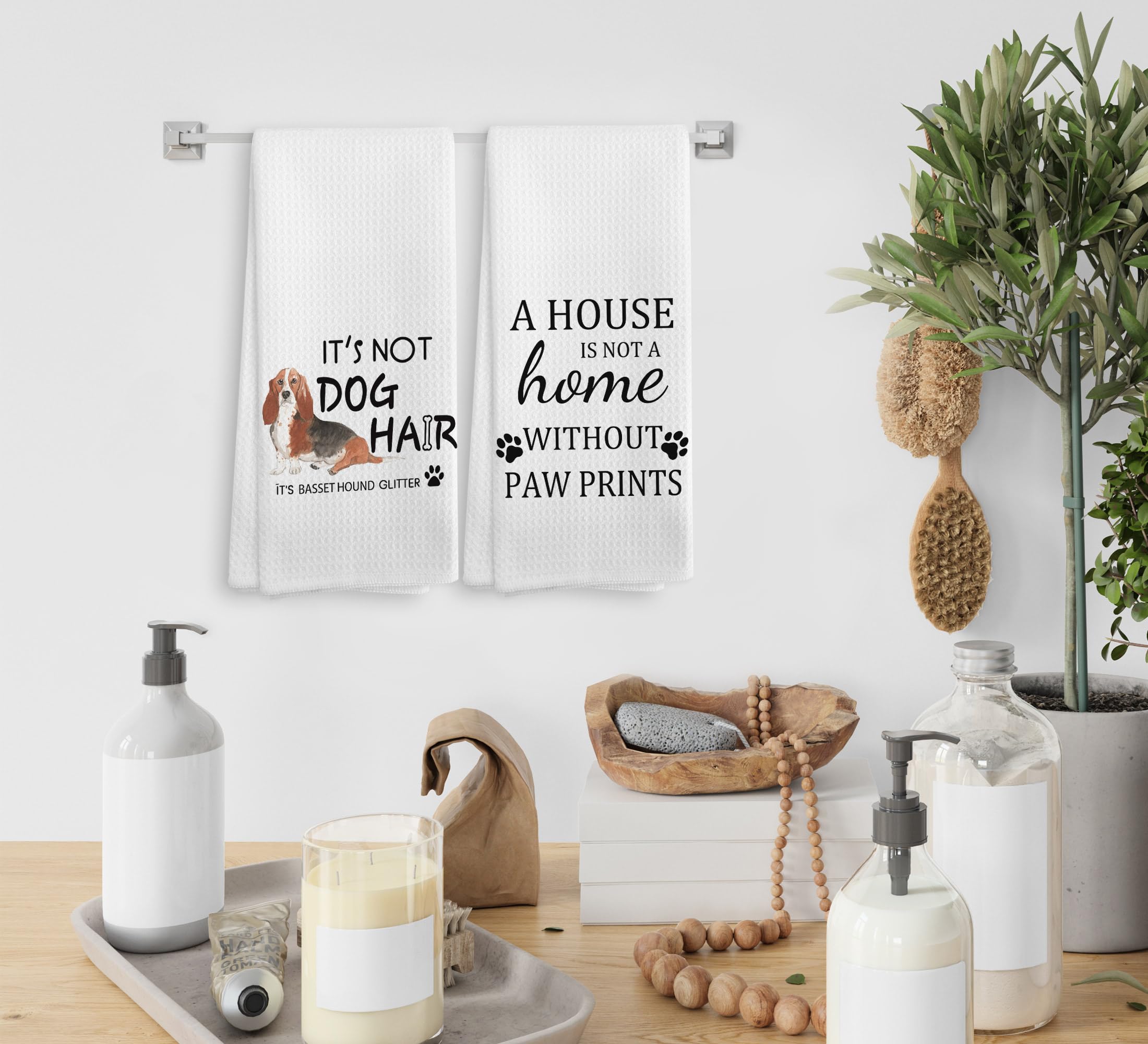 NOQL Basset Hound Dog Kitchen Towels and Dishcloths Set of 2, Dog Decor, Basset Hound Gifts for Women, 16  24 Inches