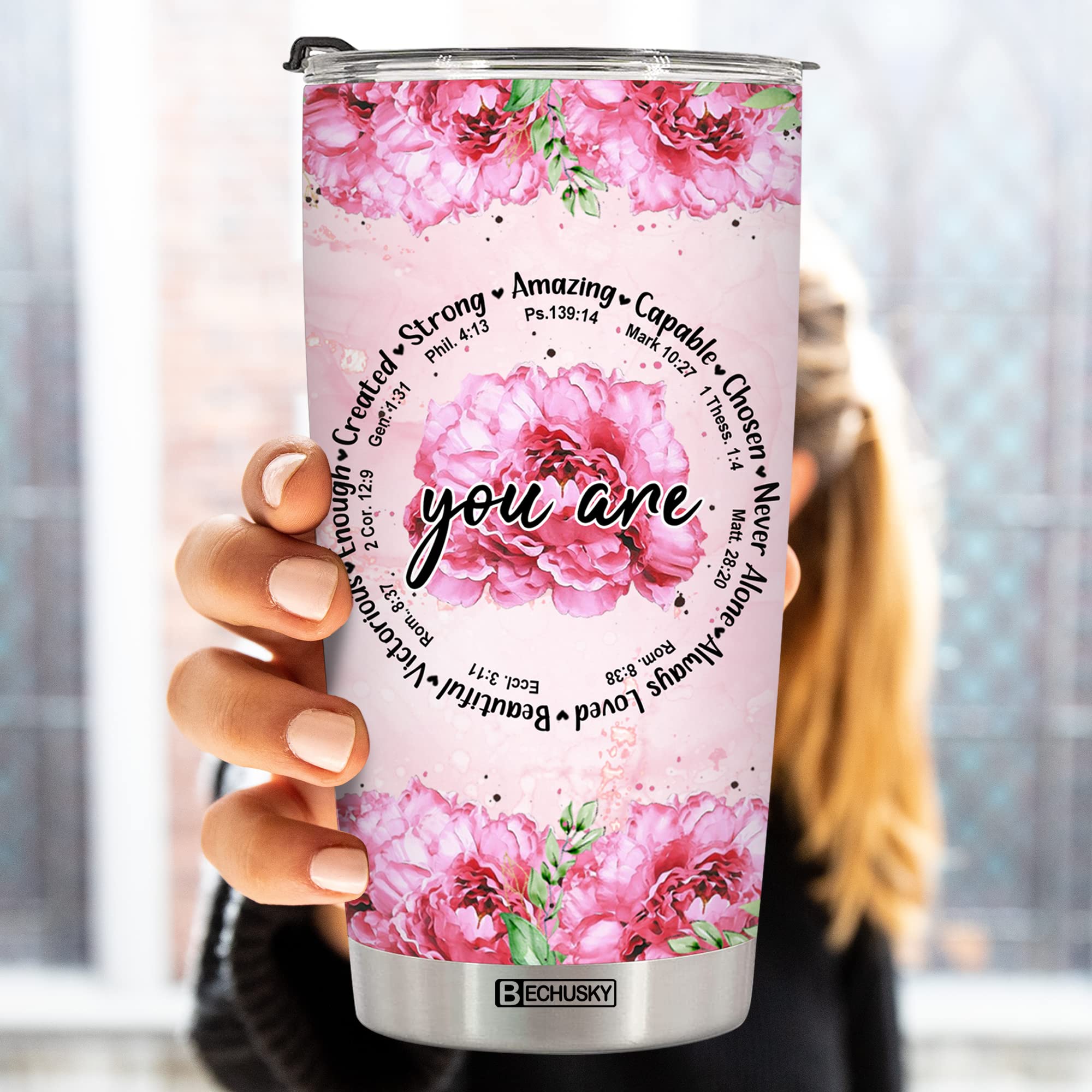 Bechusky Christian Tumbler Bible Verse Tumbler Christian Floral Christian Gifts For Women Faith Inspirational Gifts For Women Re
