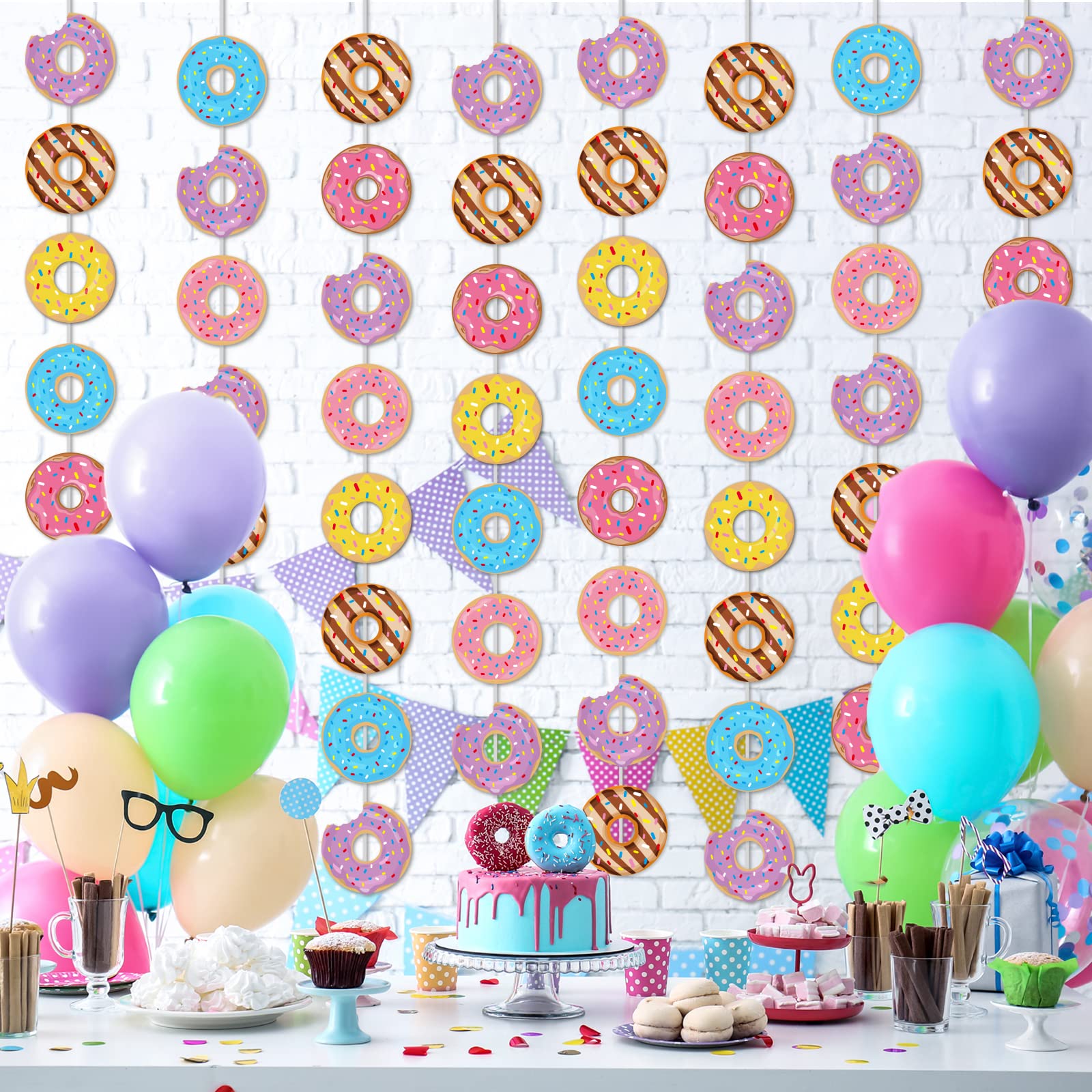 12 Packs Donut Birthday Party Banners Donut Garland Kit Donuts Hanging Swirl Donut Grow Up Party Supplies Decorations Donut Pape
