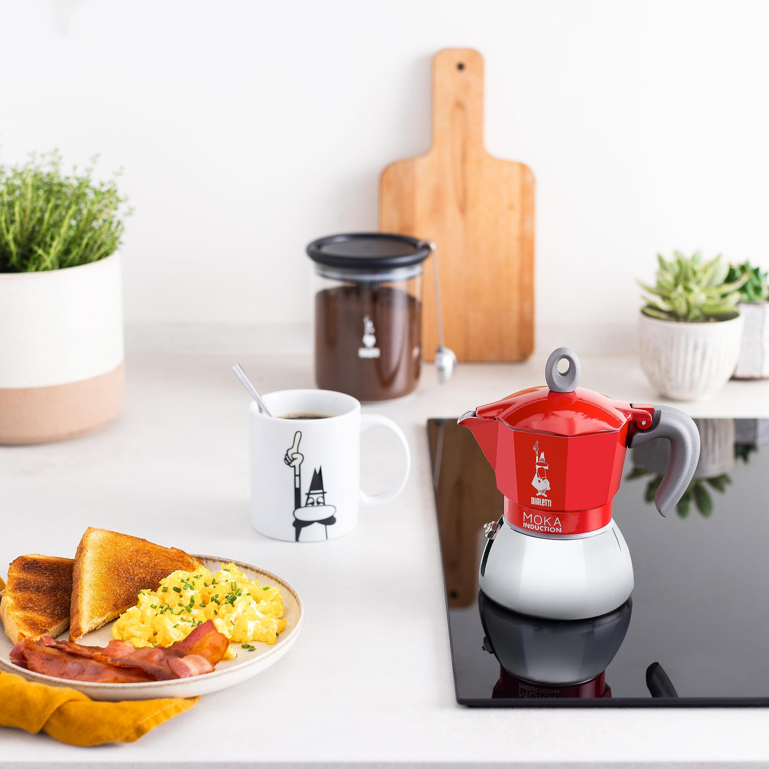 Bialetti - Moka Induction, Moka Pot, Suitable For All Types Of Hobs, 2 Cups Espresso (2.8 Oz), Red