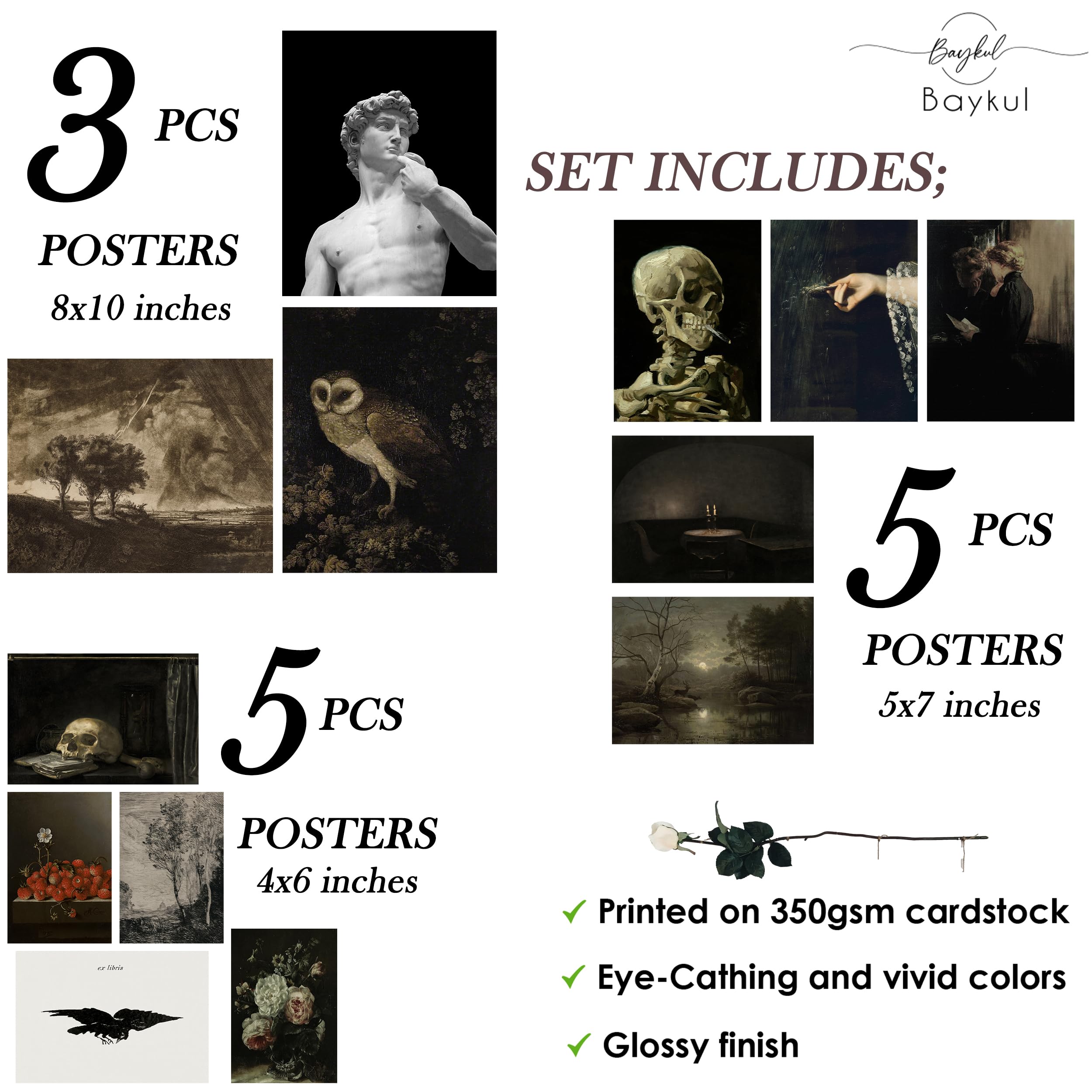 Baykul Dark Academia Room Decor, Gothic Home Decor, Halloween Decoration Set Of 13, Victorian Decor, Witchy Gallery Wall Art For