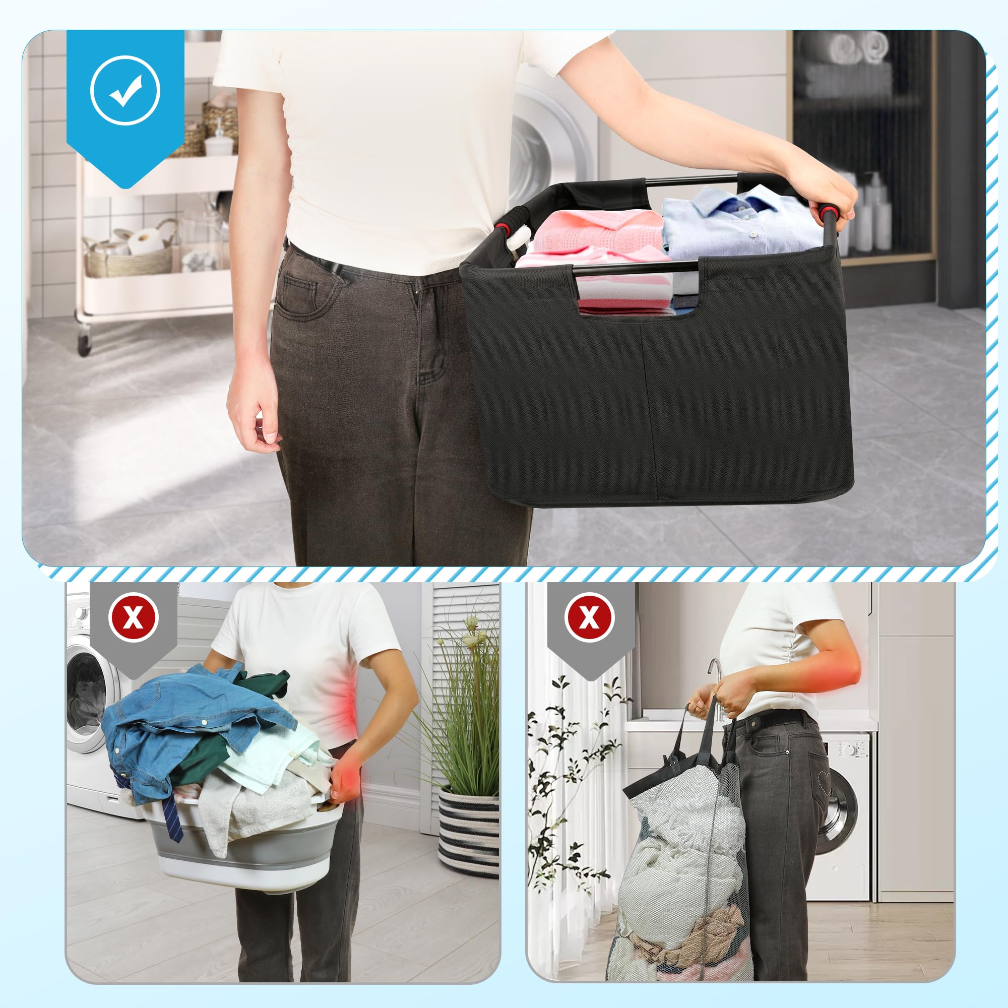Large Laundry Basket With Handle 2 Pack, Laundry Room Organization, 64L Freestanding Laundry Hamper For Family, Waterproof Folda
