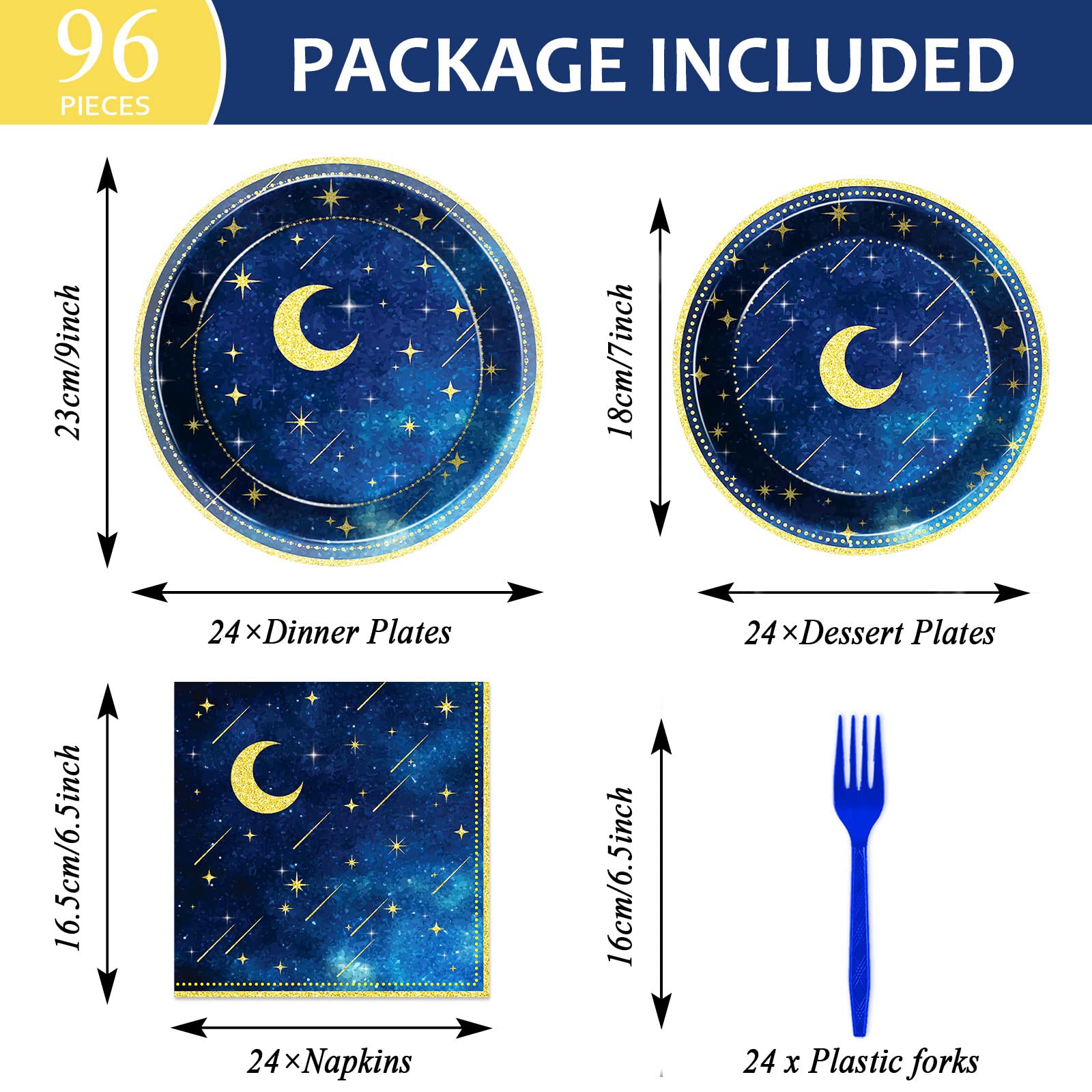 96 Pcs Starry Night Plates And Napkins Party Supplies Sweet Theme Tableware Set Galaxy Party Decorations Favors For Outer Space