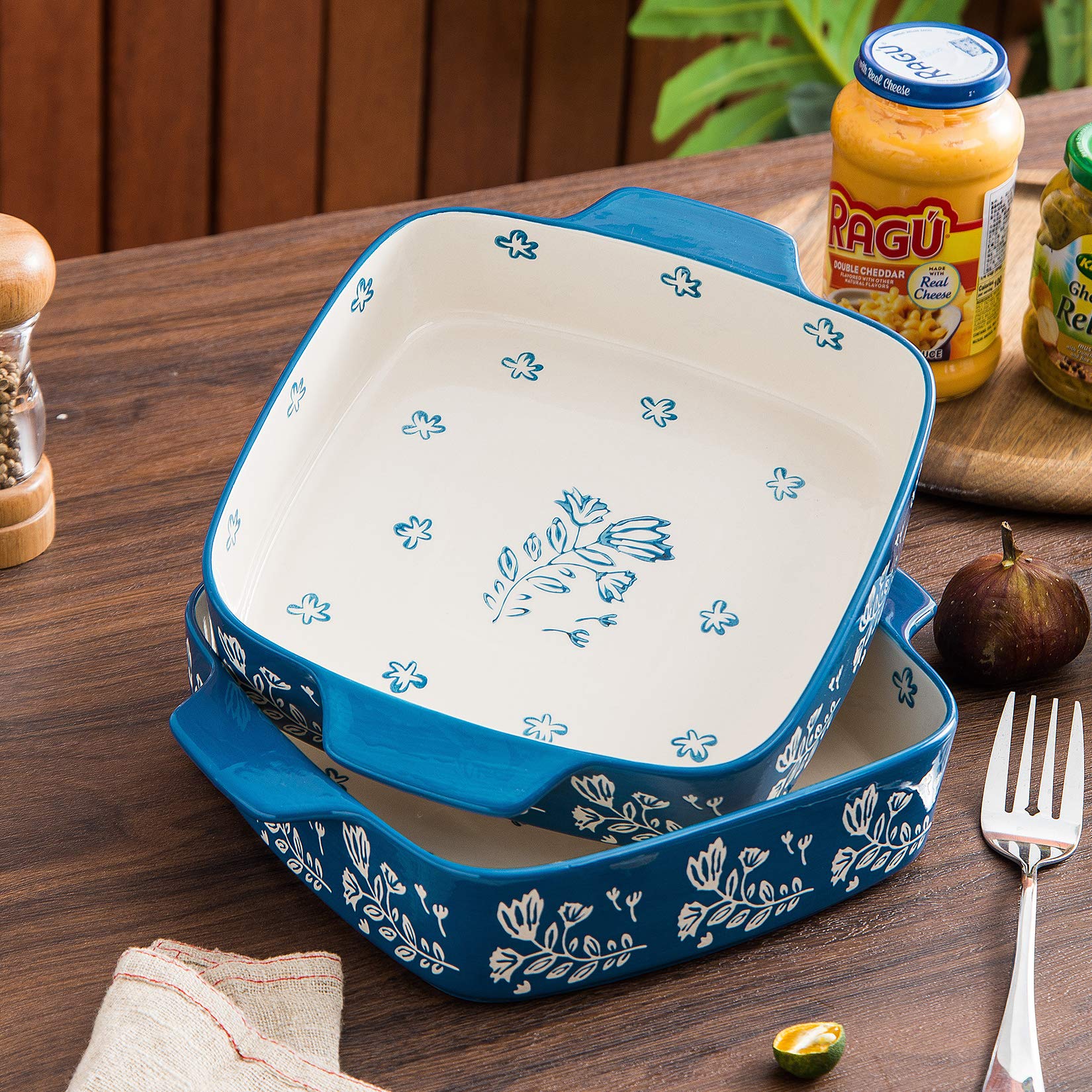 Wisenvoy Baking Dish 9X9 Baking Pan Ceramic Brownie Pan Casserole Dish 2-Pecs Lasagna Pan Square Bakeware Sets Dish Pan