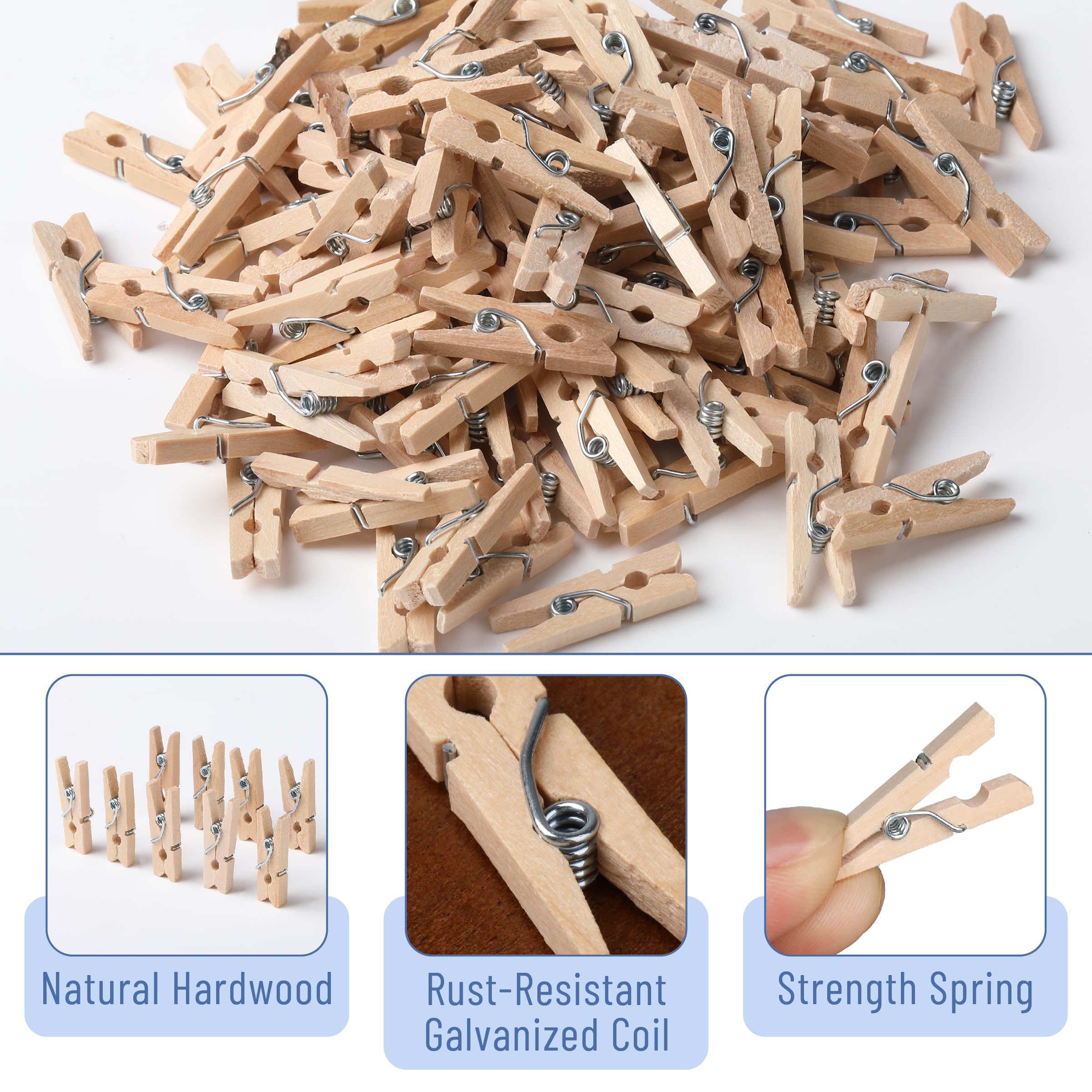 Mr. Pen- Wooden Clothes Pins For Craft, Natural Wood, 200 Pcs, 1 Inch, Mini Clothes Pins For Hanging Pictures, Small Clothes Pin