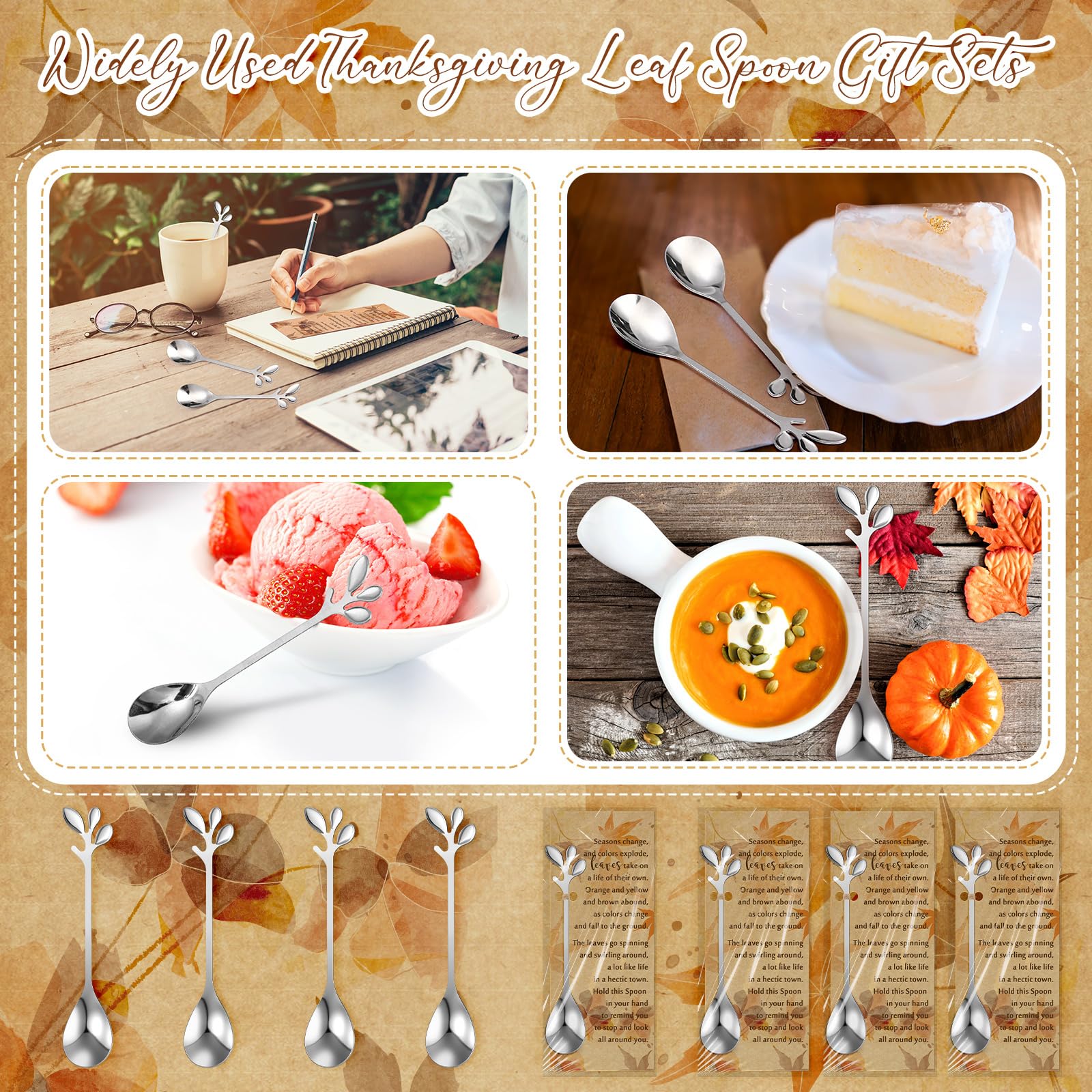 Nuogo 30 Sets Thanksgiving Tea Party Favors Tea Spoons Fall Leaf Coffee Dessert Spoons Bulk Autumn Harvest Bridal Shower Favor W