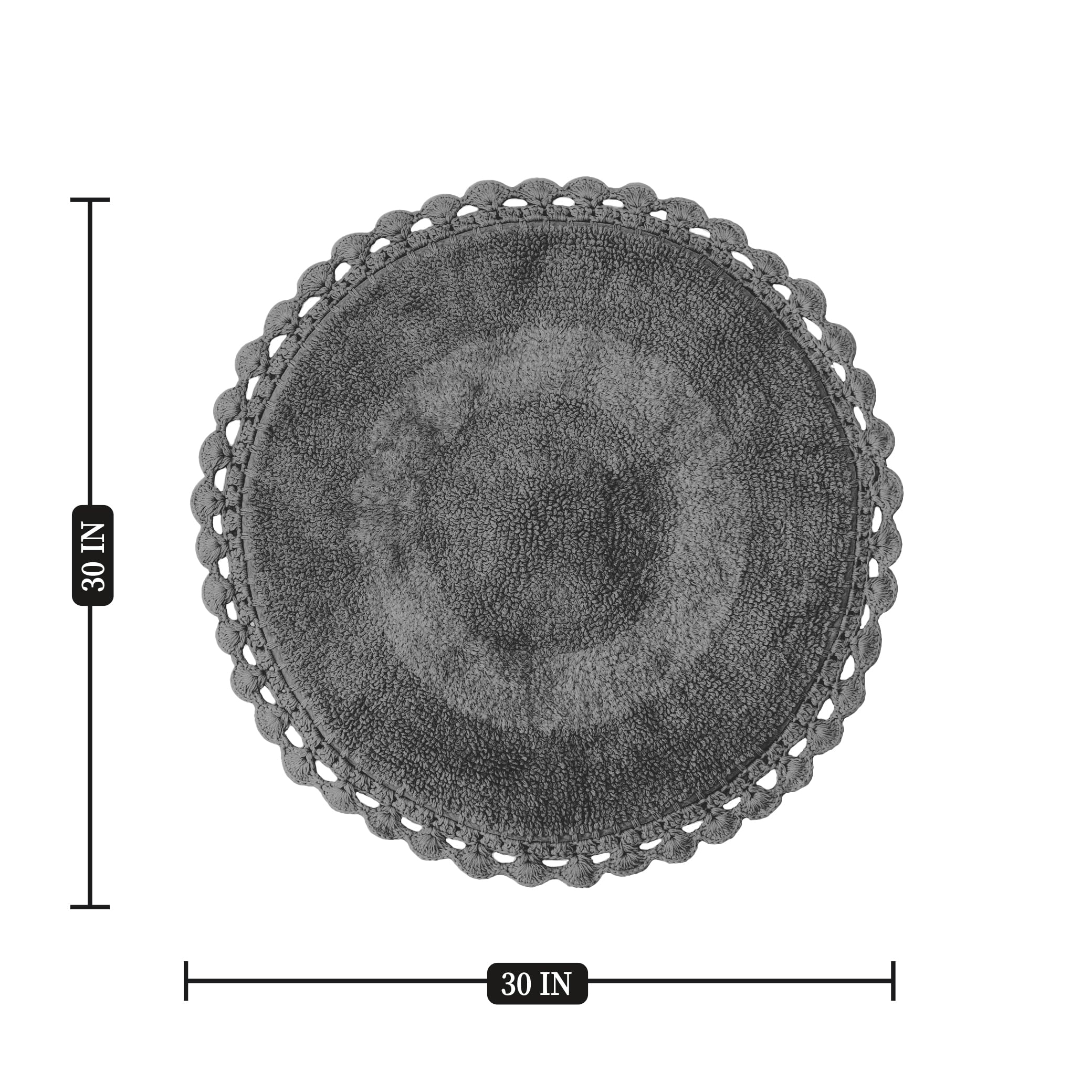 Bien Beau Round Bohemian Bathroom Rug With Crochet Contour. Charcoal Bathroom Rugs-100% Cotton, Reversible Round Boho Bedroom Ma