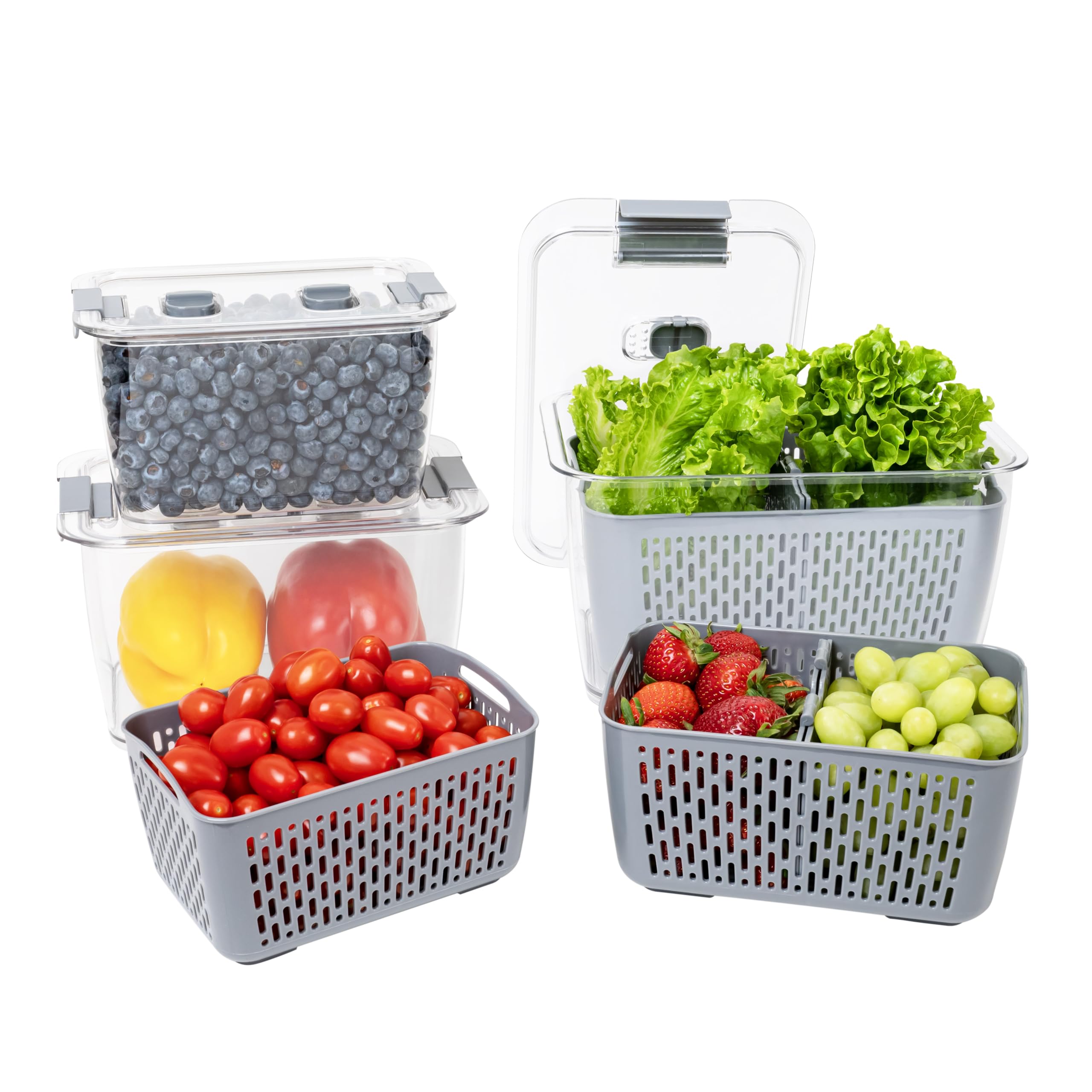 Kitchen Spaces Colander Food Storage Containers For Fridge, Gray, Variety Pack, 3 Sizes