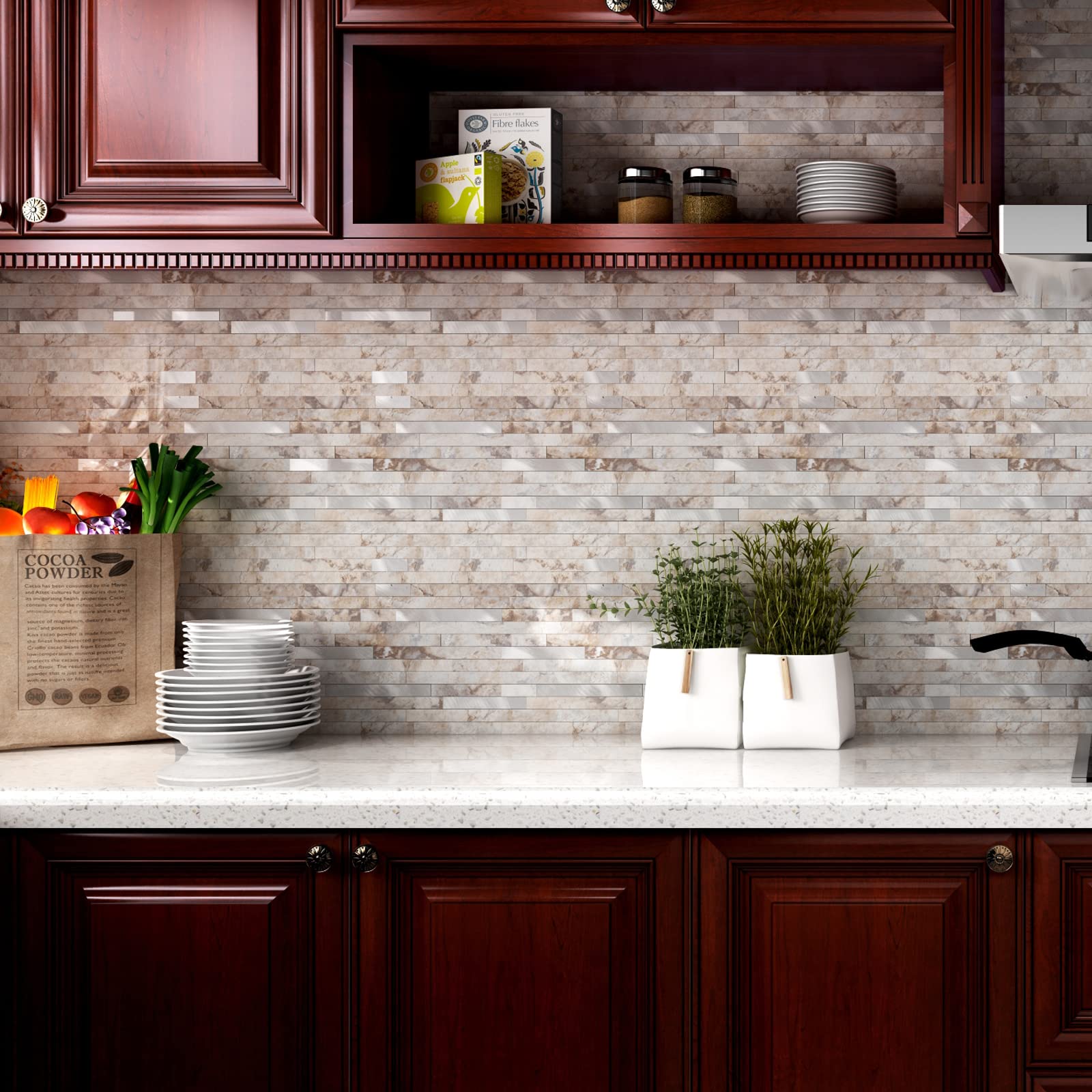 5 - Sheet Peel and Stick Backsplash Wall Tile, PVC Kitchen Backsplash, Stick on Tiles for Backsplash Kitchen (12   X 12  , Peris